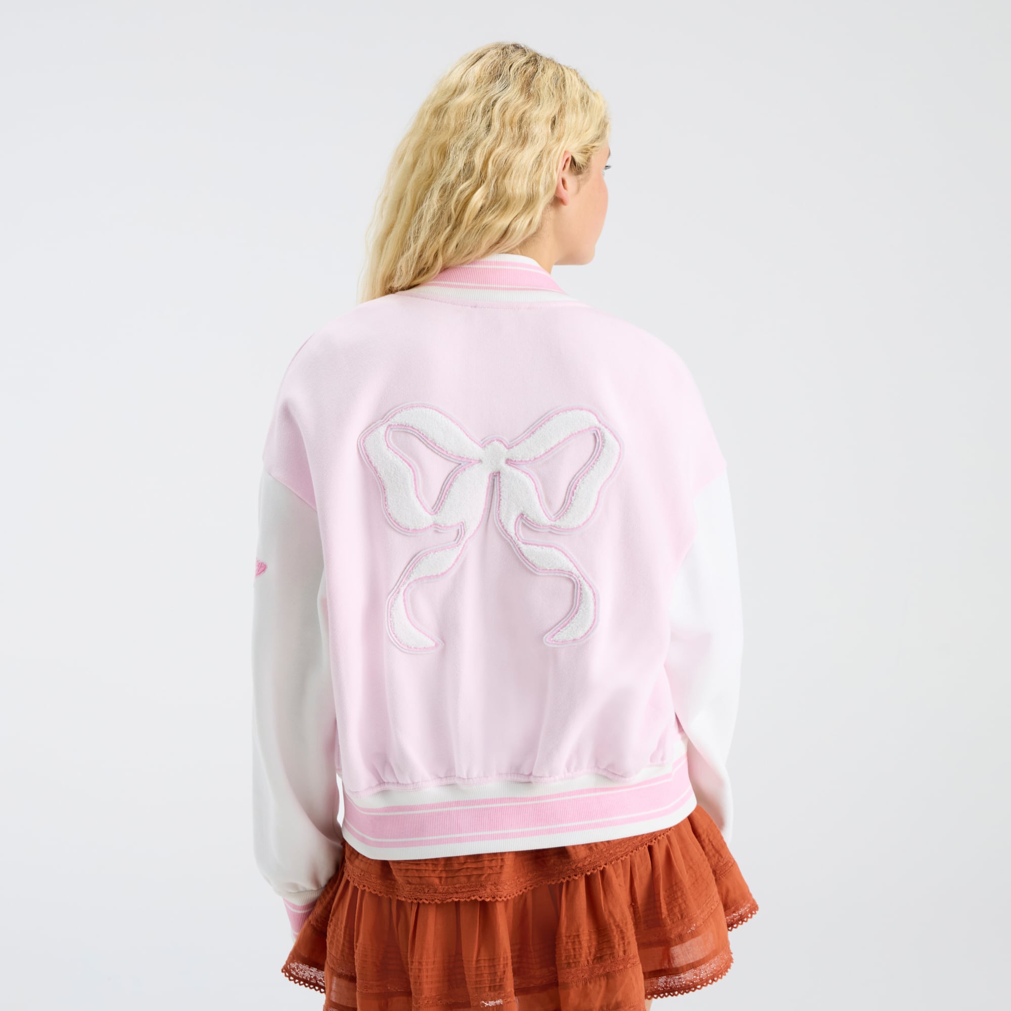 LoveShackFancy Women's Pink Texas Longhorns Collegiate Varsity Full-Snap Jacket