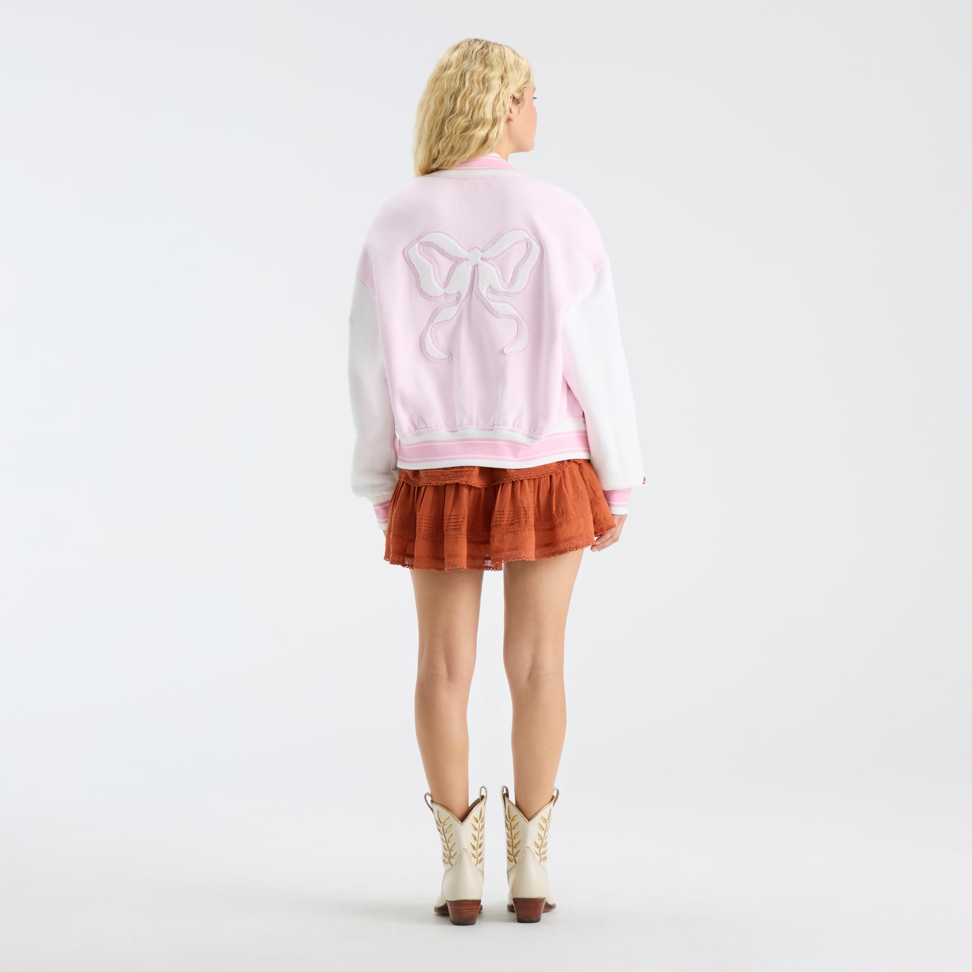 LoveShackFancy Women's Pink Texas Longhorns Collegiate Varsity Full-Snap Jacket