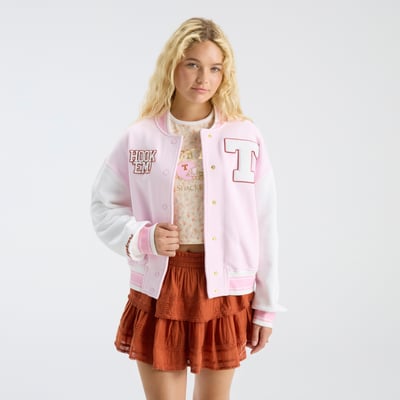 LoveShackFancy Texas Longhorns Women's Collegiate Varsity Full-Snap Jacket - Pink