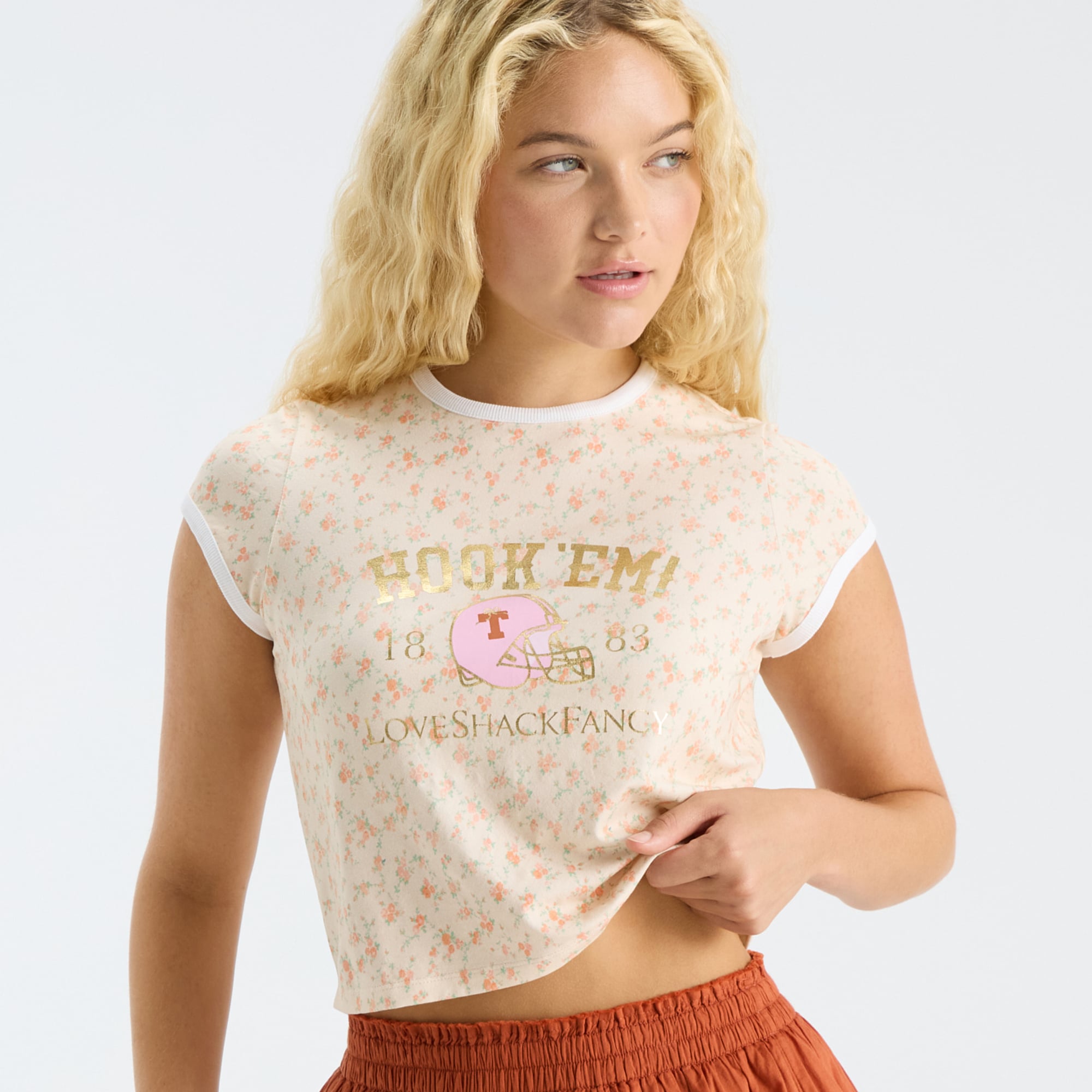 LoveShackFancy Women's Texas Orange Longhorns MaryKate Ringer T-Shirt