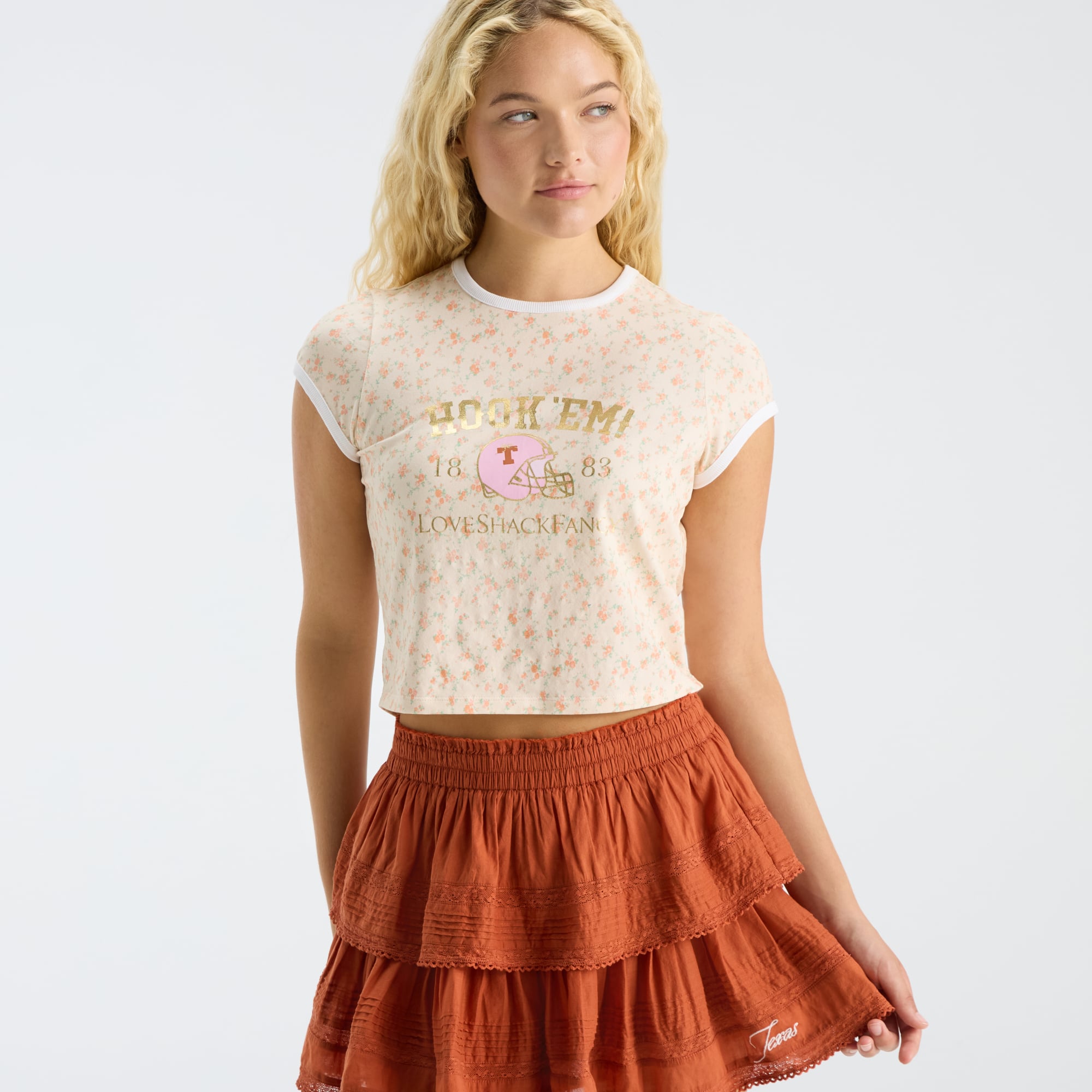LoveShackFancy Women's Texas Orange Longhorns Ruffle Mini Skirt