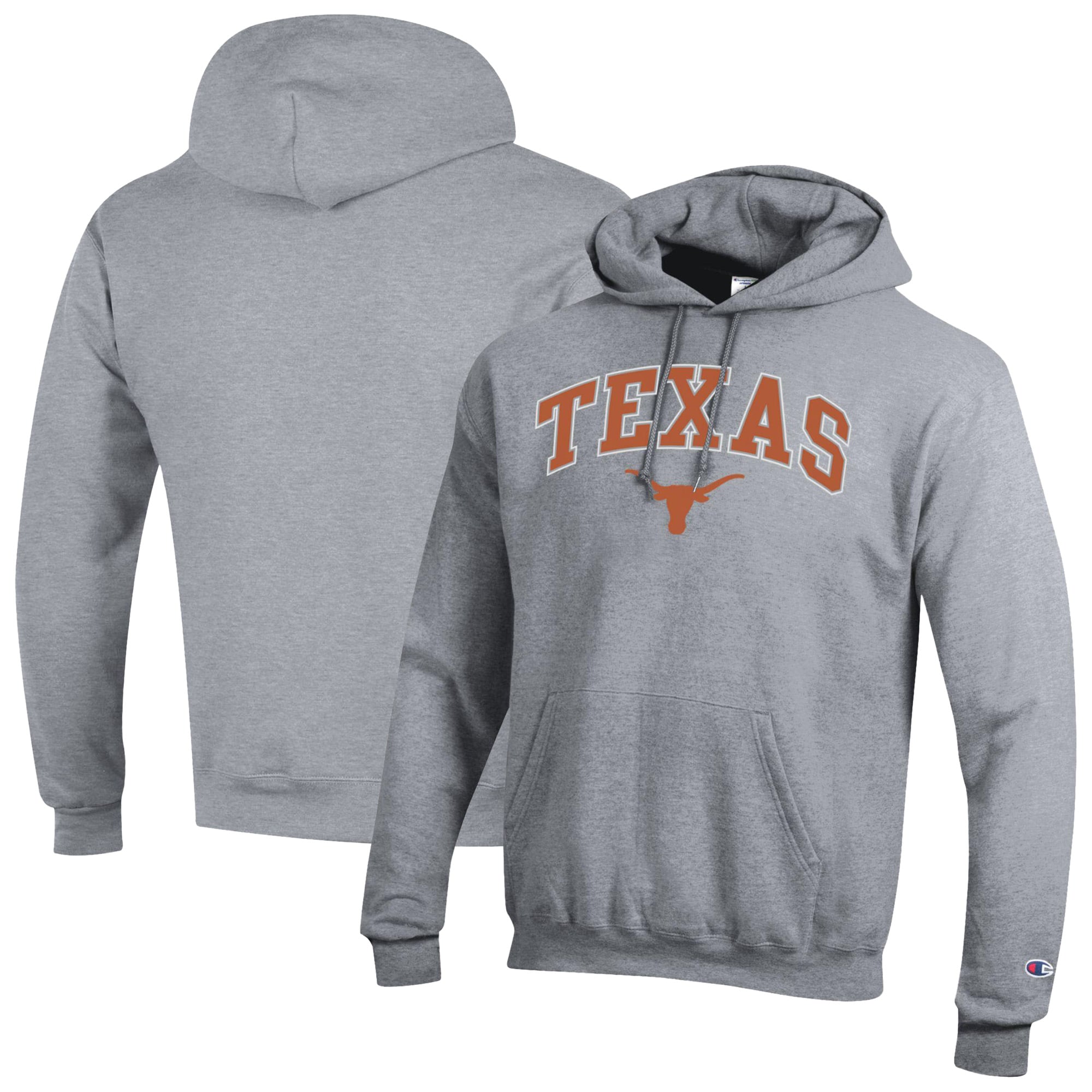 Men's Champion Heather Gray Texas Longhorns Arch Over Logo Pullover Hoodie