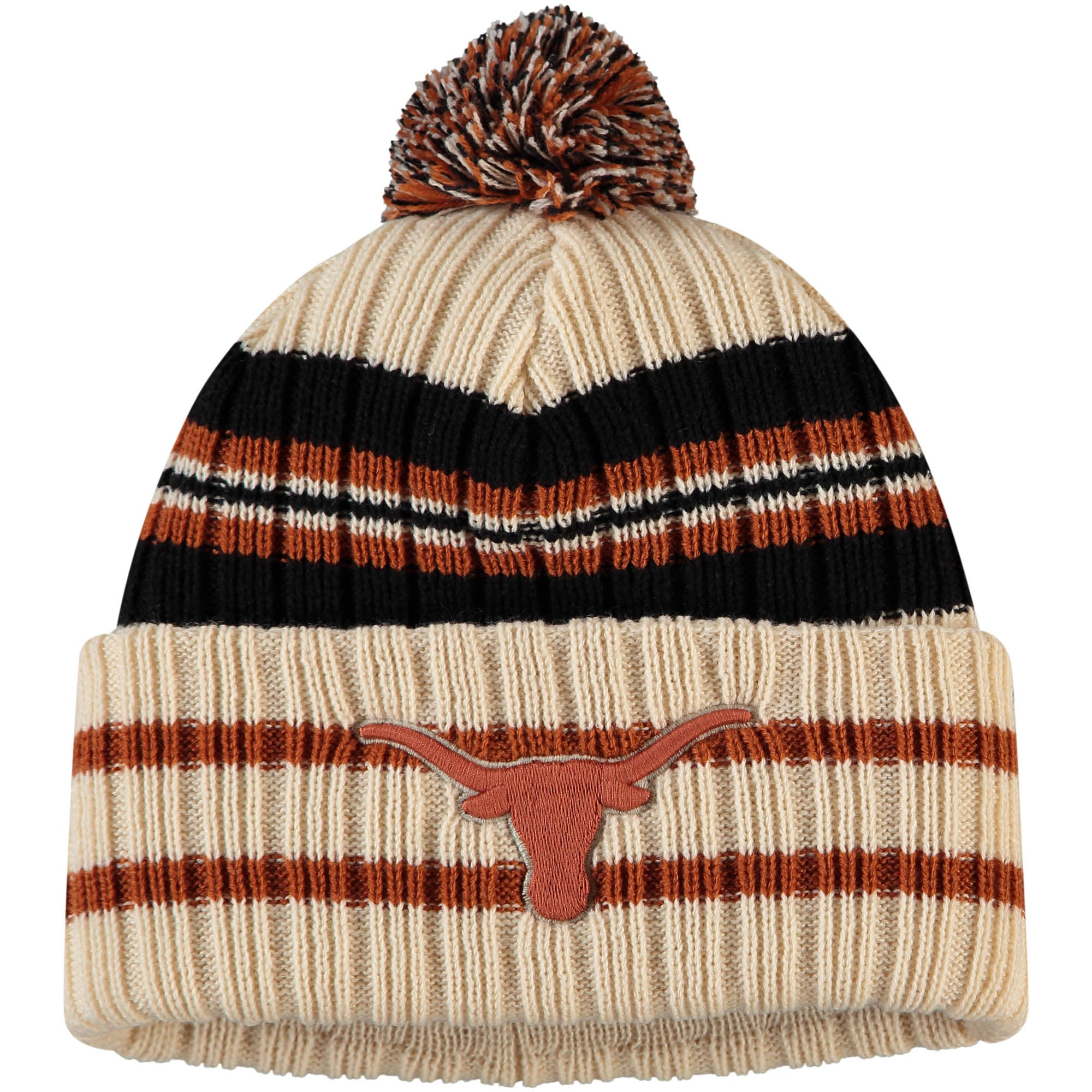 Bonnet tricoté à revers en maille naturelle Texas Longhorns '47 pour homme, avec pompon