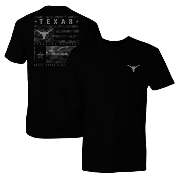 Men’s Black Texas Longhorns Camo Flag Panel T-Shirt