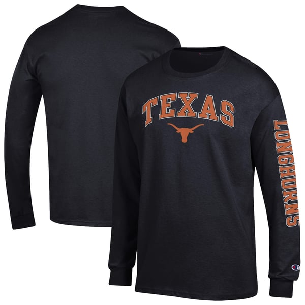 Men’s Champion Black Texas Longhorns Arch Over Logo 2-Hit Long Sleeve T-Shirt
