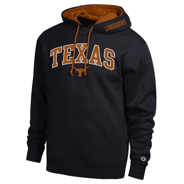 Men’s Champion Black Texas Longhorns Arch Tackle Twill Hoodie