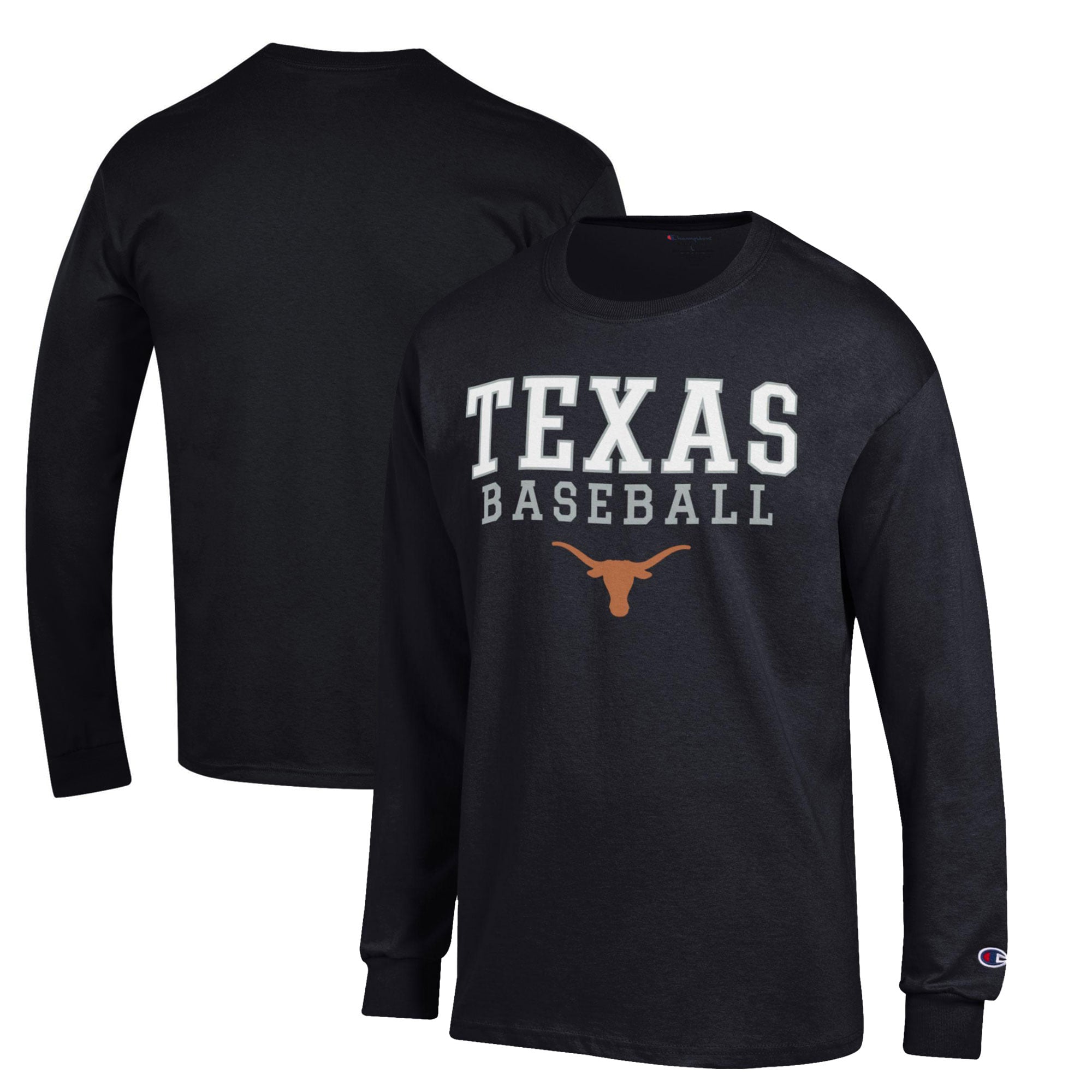 Men's Champion Black Texas Longhorns Icon Baseball Long Sleeve T-Shirt