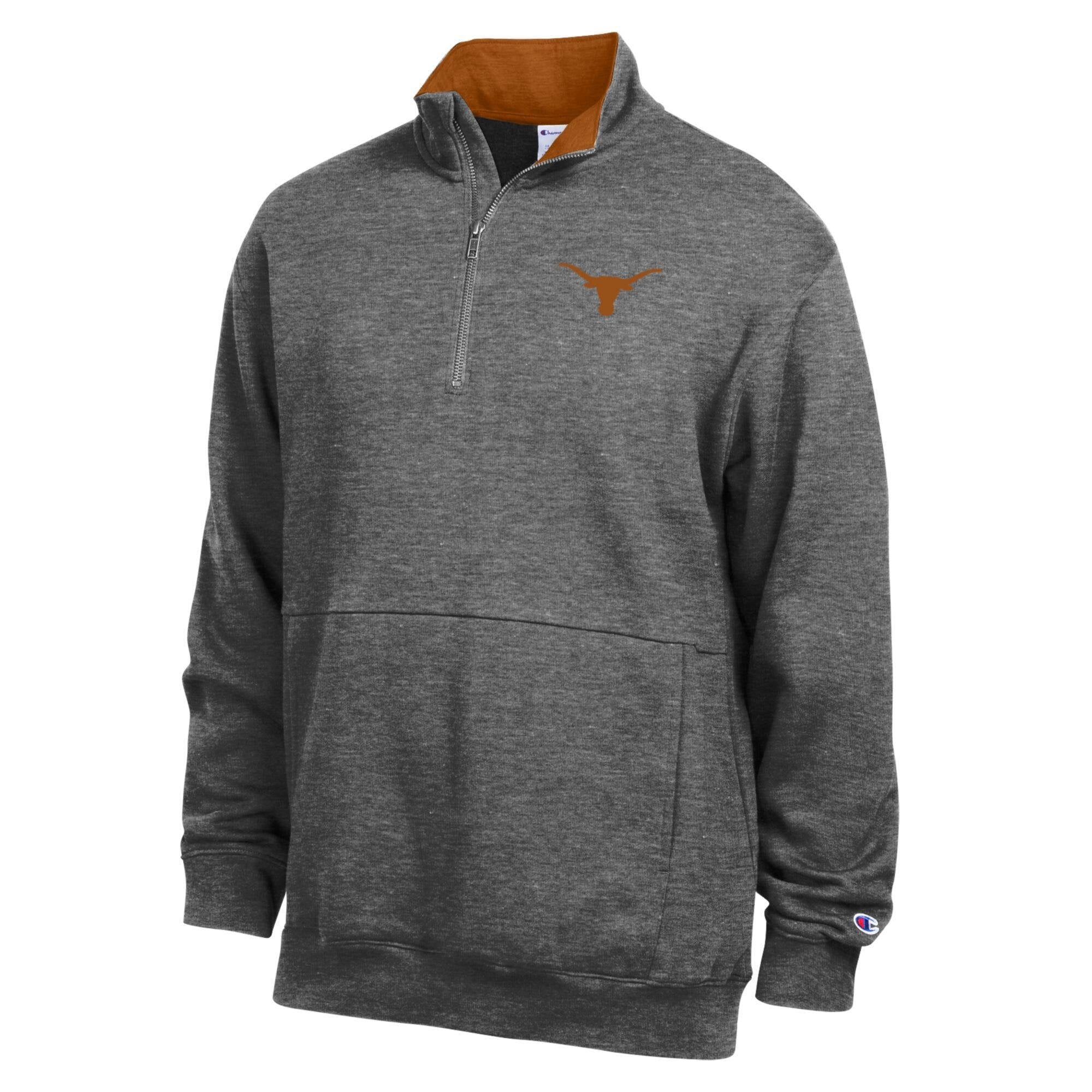 Pull-over à col zippé en polaire Champion gris chiné Texas Longhorns pour homme