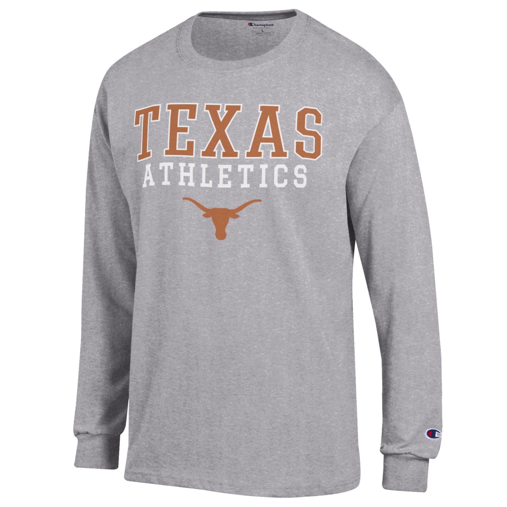 Men's Champion Gray Texas Longhorns Athletics Logo Stack Long Sleeve T-Shirt