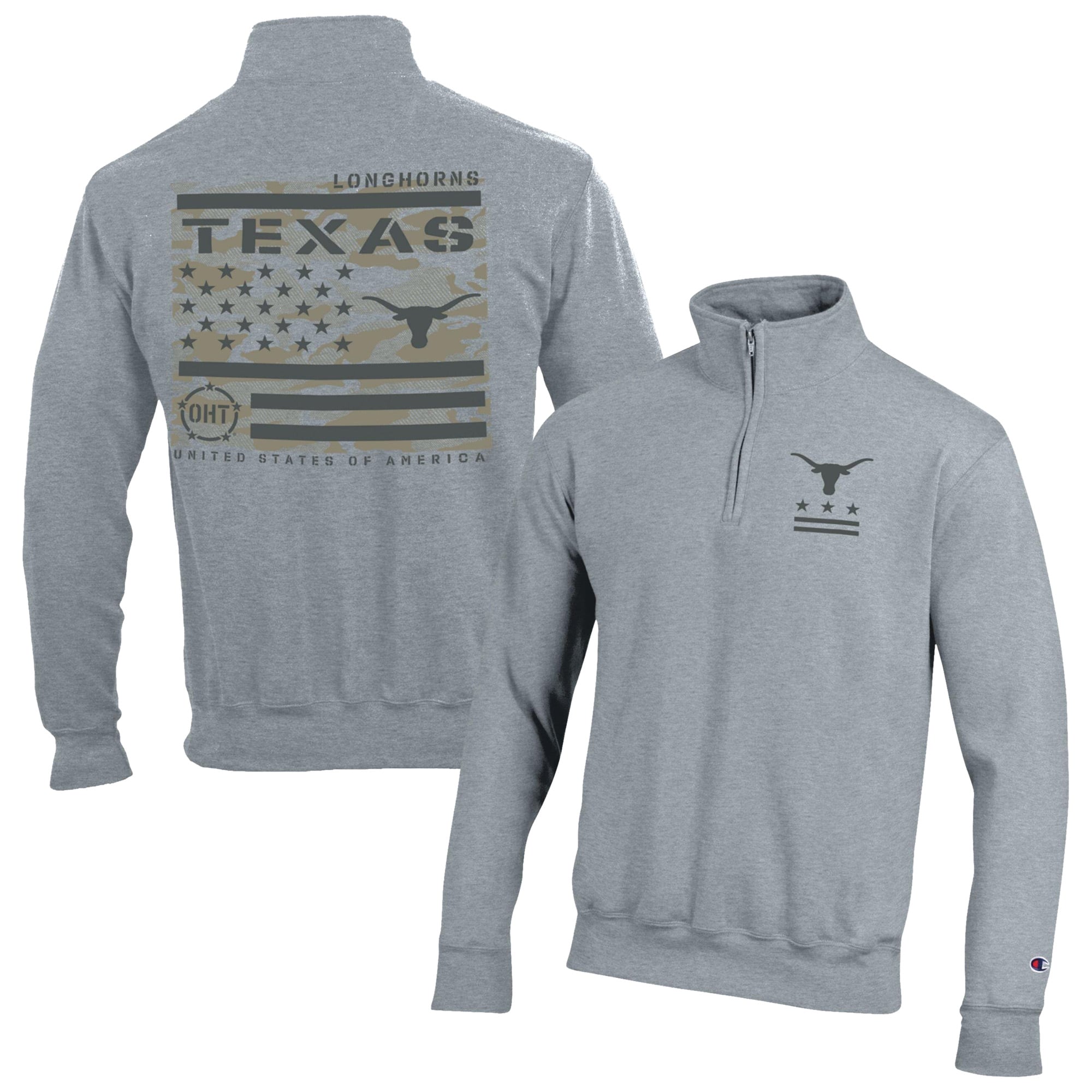 Men's Champion Gray Texas Longhorns Operation Hat Trick Flag Powerblend Fleece Quarter-Zip Pullover