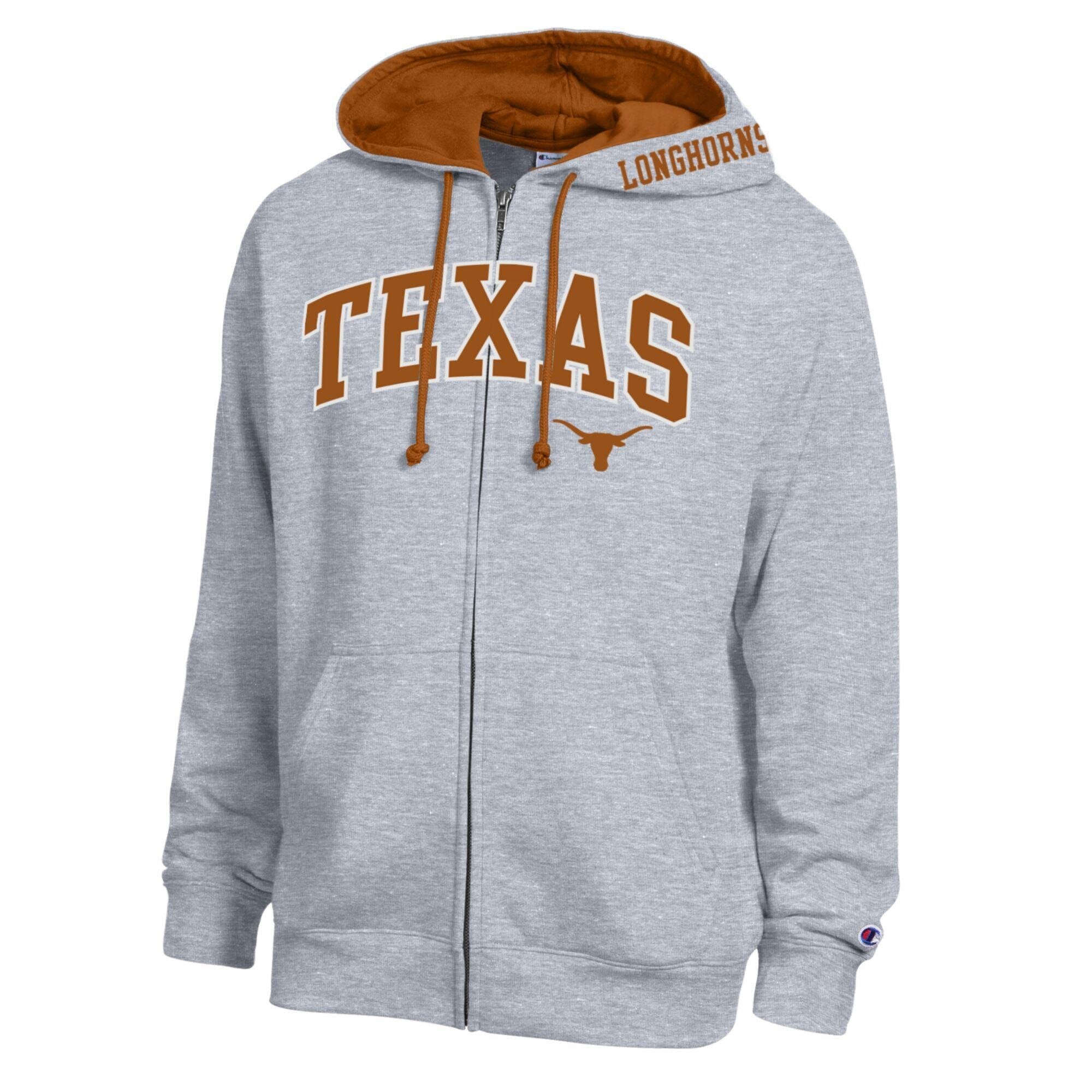 Texas Longhorns Champion Arch Logo Full-Zip Fleece Hoodie - Heather Gray