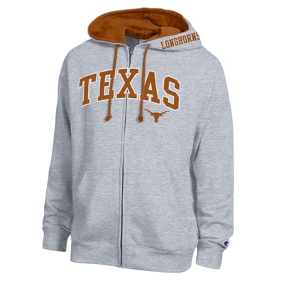 Texas Longhorns Champion Arch Logo Full-Zip Fleece Hoodie - Heather Gray