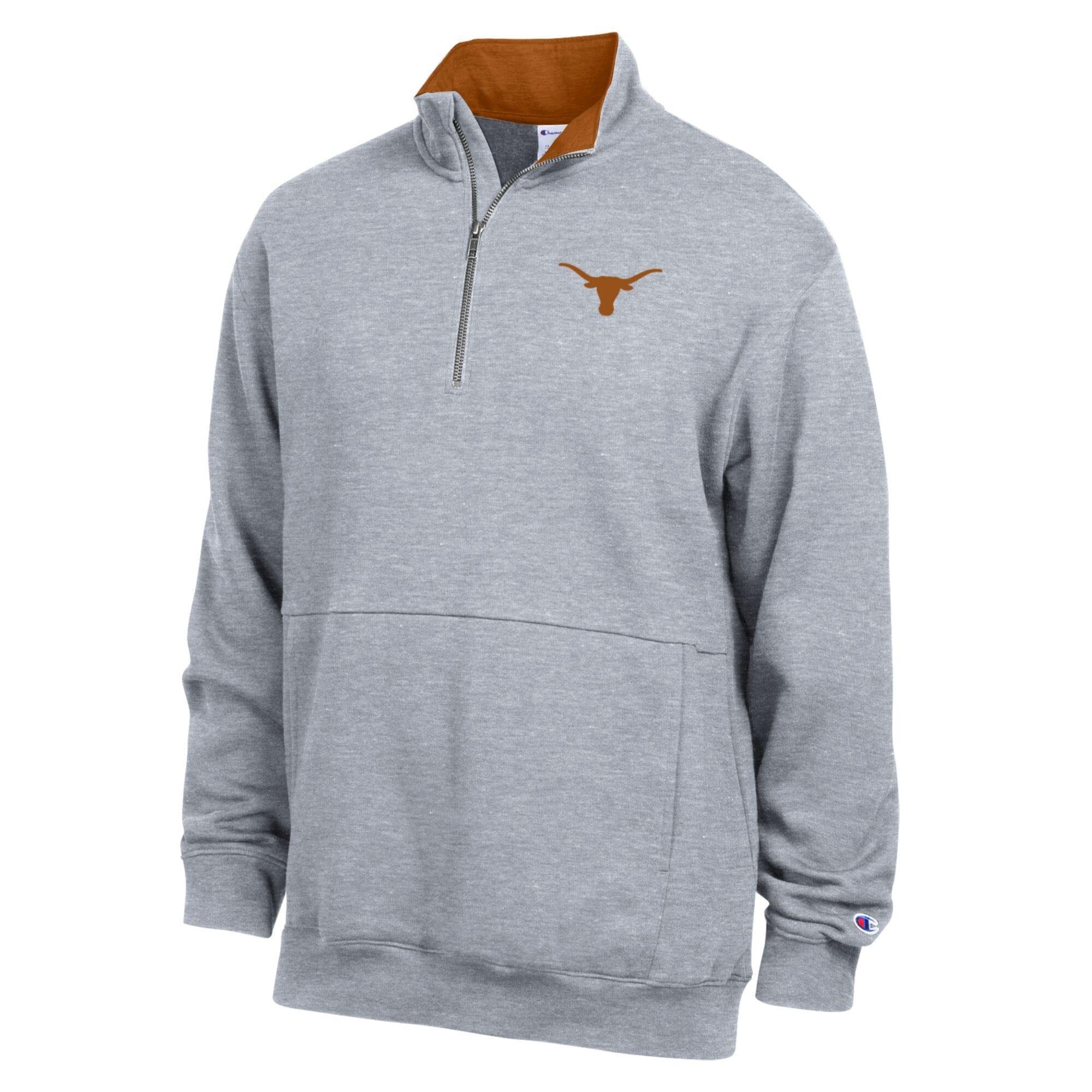 Men's Champion Heather Gray Texas Longhorns Fleece Quarter-Zip Pullover