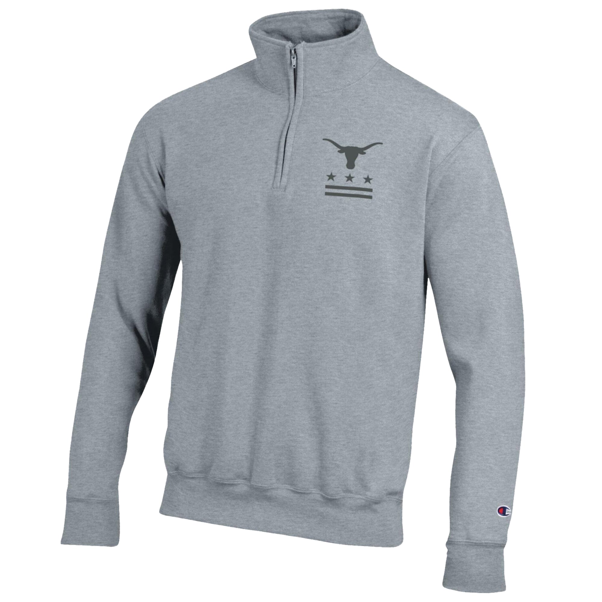 Pull-over à col zippé Champion pour homme, gris chiné, Texas Longhorns, motif « Operation Hat Trick », en polaire Powerblend.