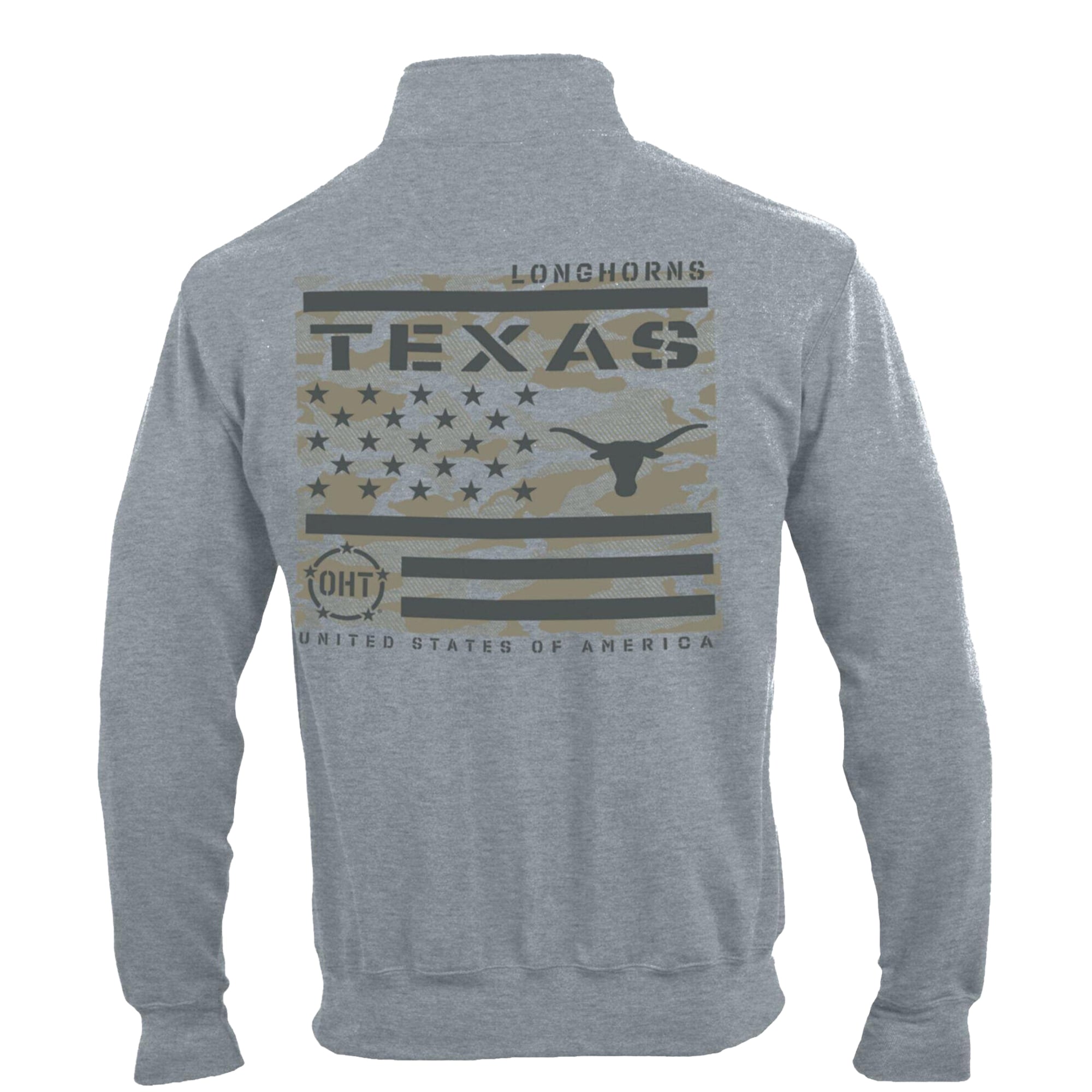 Pull-over à col zippé Champion pour homme, gris chiné, Texas Longhorns, motif « Operation Hat Trick », en polaire Powerblend.