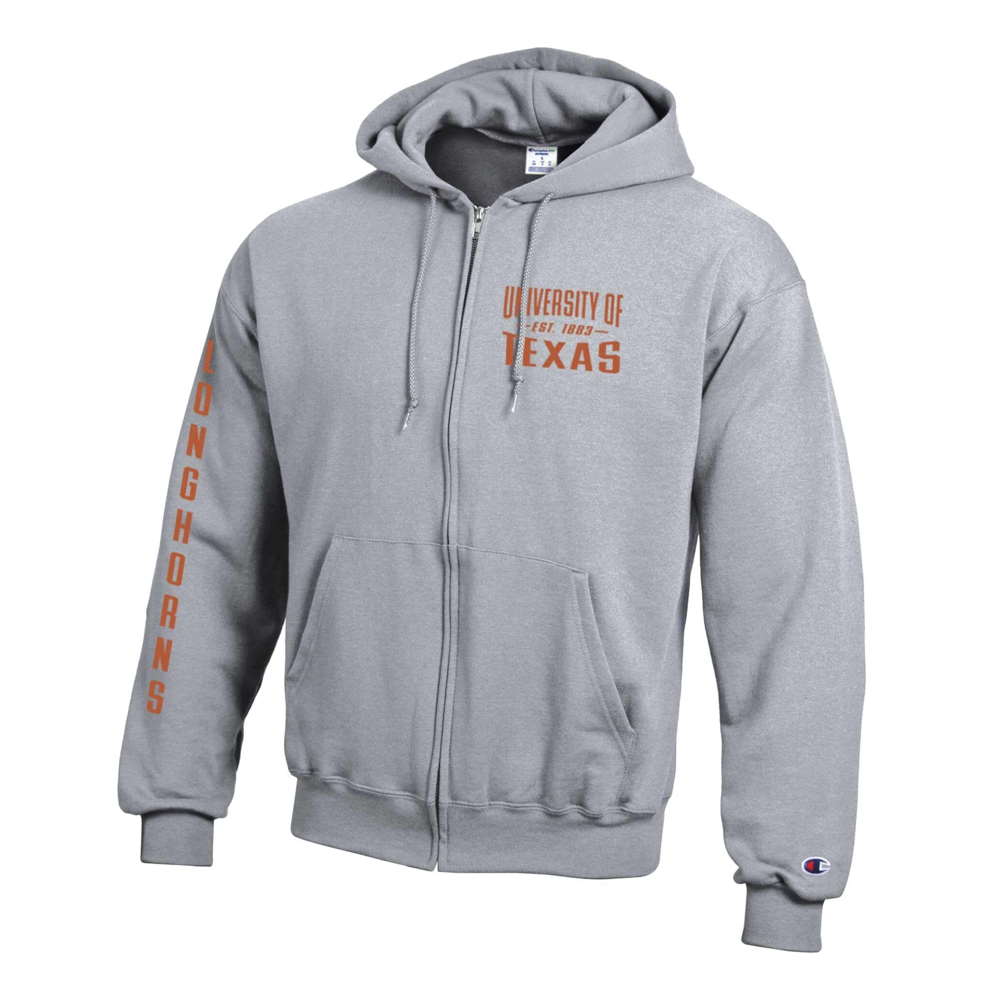 Men's Champion Heather Gray Texas Longhorns Varsity Powerblend Full-Zip Fleece Hoodie