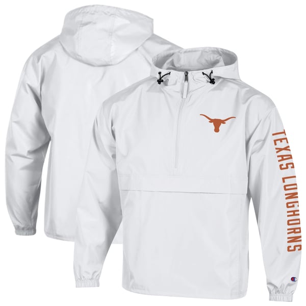 Men’s Champion White Texas Longhorns Cloud Packable Half-Zip Hooded Jacket