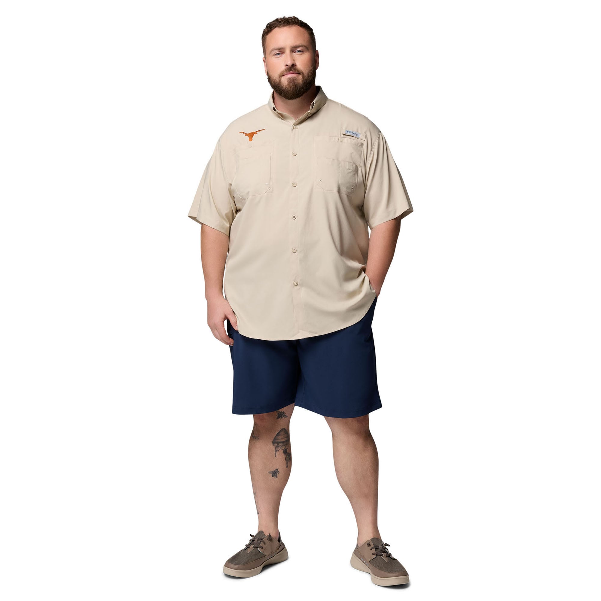 Men's Columbia Tan Texas Longhorns Big & Tall Collegiate Tamiami Omni-Shade Full-Button Shirt