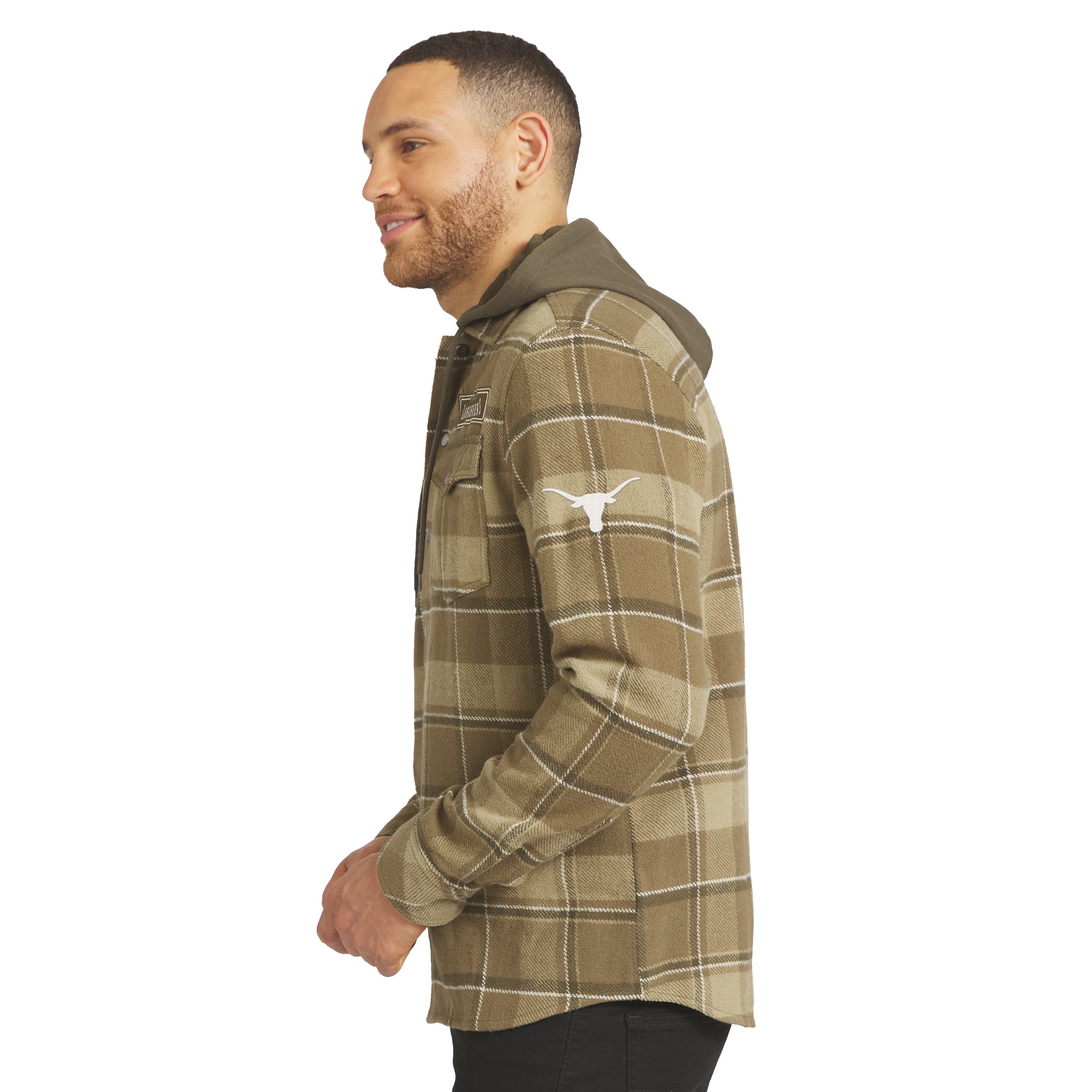 Men's Darius Rucker Collection by Fanatics Brown/Olive Texas Longhorns Woven Hooded Full-Snap Shacket