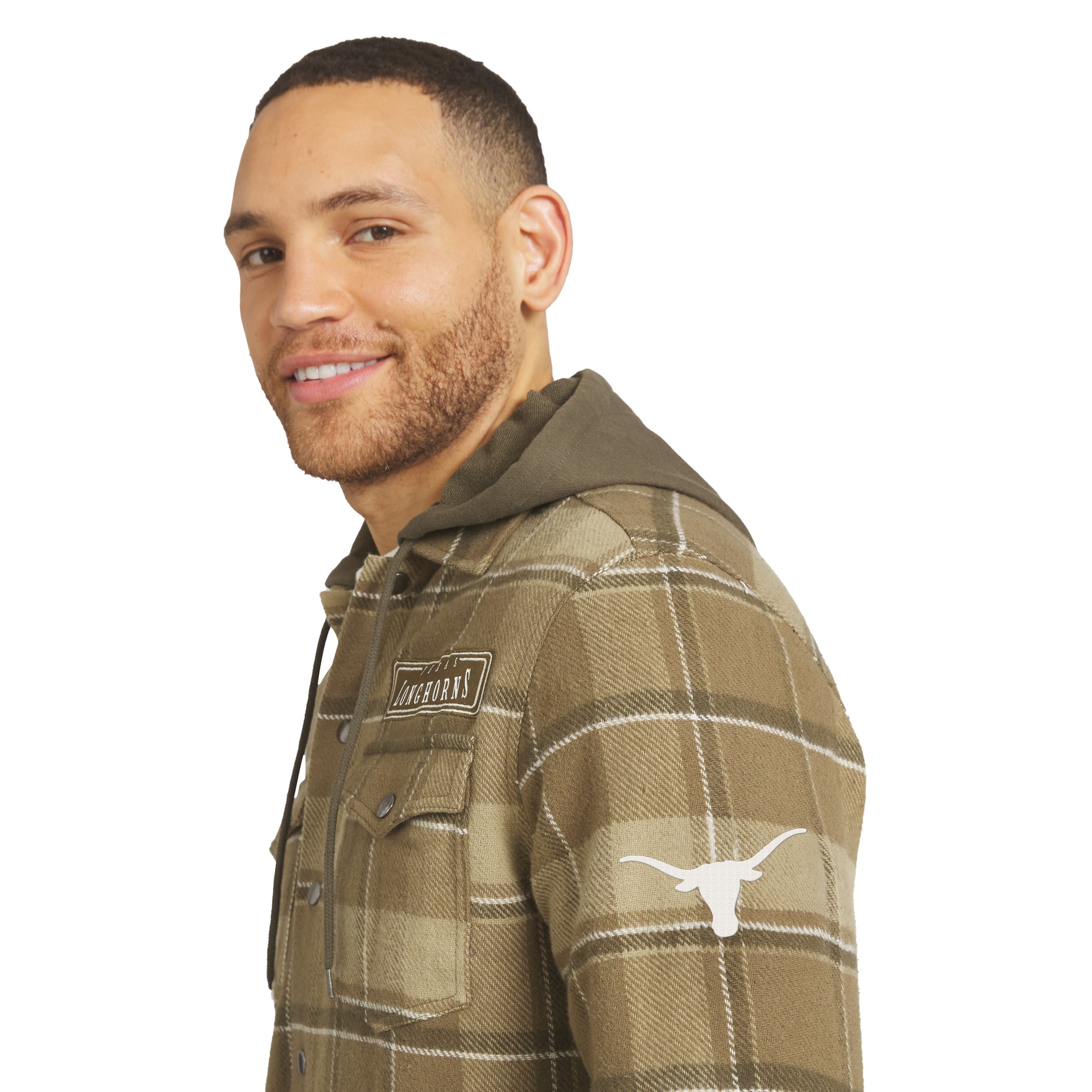Men's Darius Rucker Collection by Fanatics Brown/Olive Texas Longhorns Woven Hooded Full-Snap Shacket