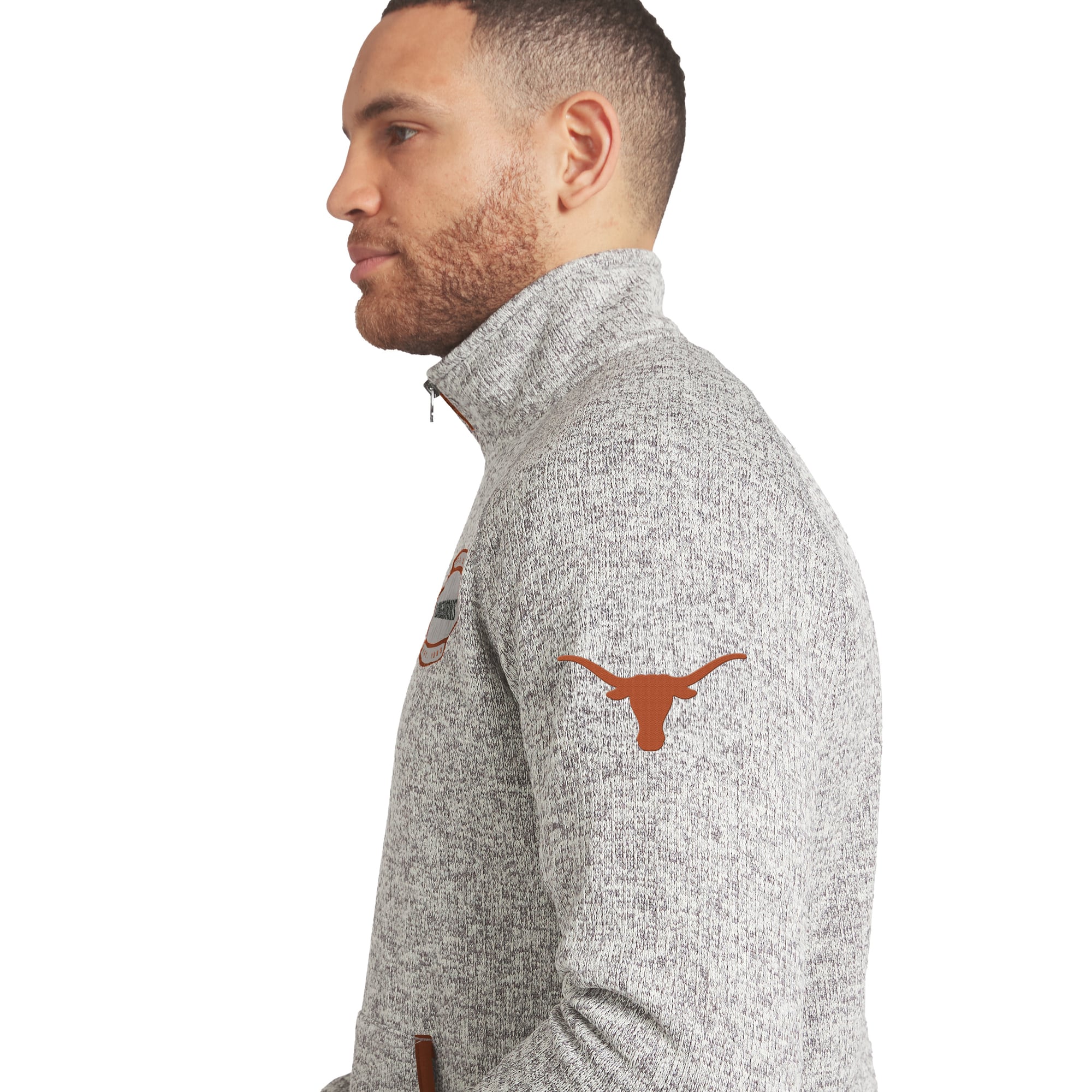 Pull en maille gris à col zippé Darius Rucker Collection by Fanatics pour homme, modèle Texas Longhorns.