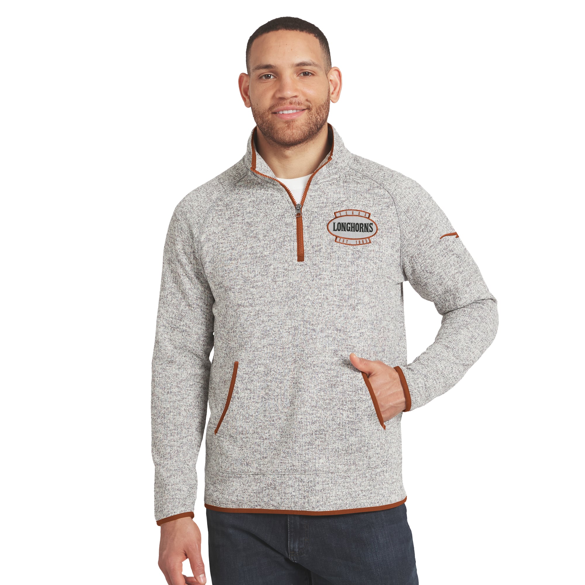 Pull en maille gris à col zippé Darius Rucker Collection by Fanatics pour homme, modèle Texas Longhorns.