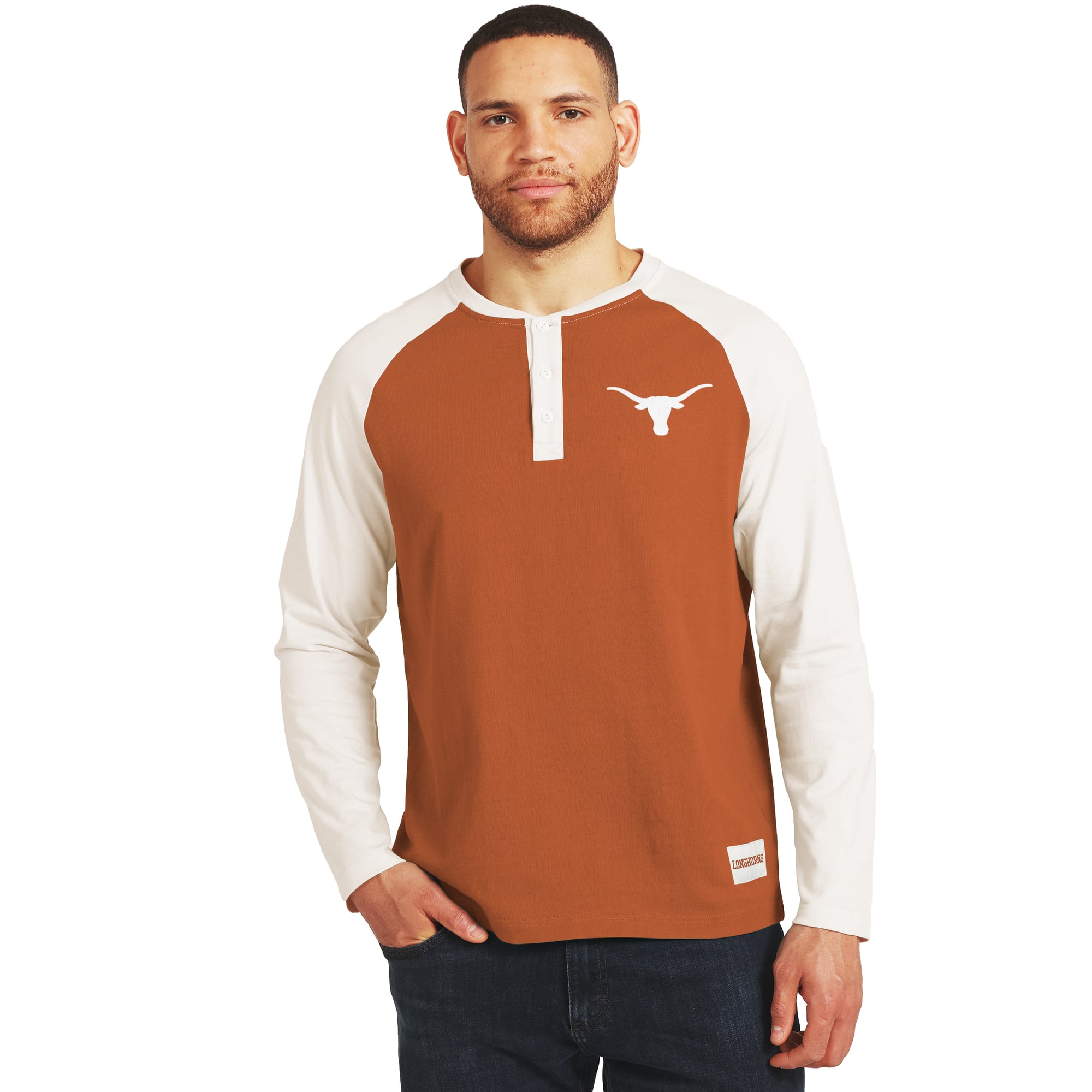 Collection Darius Rucker pour homme par Fanatics Texas, T-shirt Henley à manches longues orange et blanc Texas Longhorns