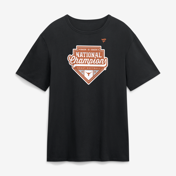 Men’s Fanatics Black Texas Longhorns 2026 NCAA Softball Women’s College World Series Back-to-Back National Champions T-Shirt