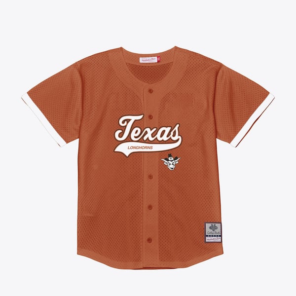 Men’s Mitchell & Ness Texas Orange Texas Longhorns Mesh Button-Up Batting Practice Baseball Jersey