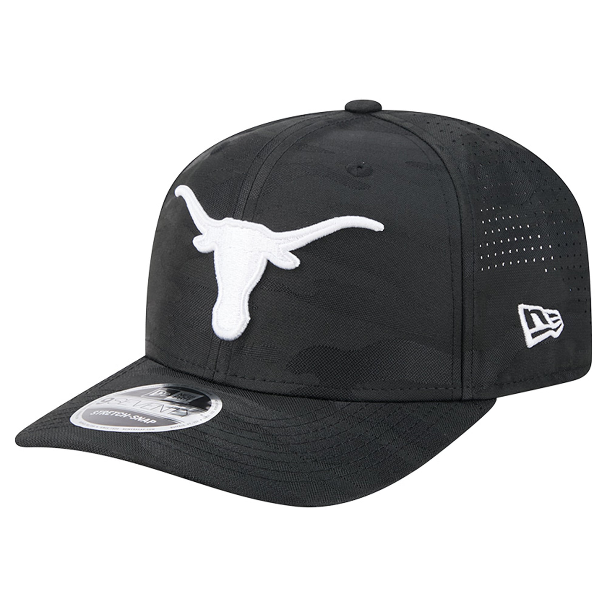 Men's New Era Black Texas Longhorns Perforated Camo 9SEVENTY Adjustable Hat