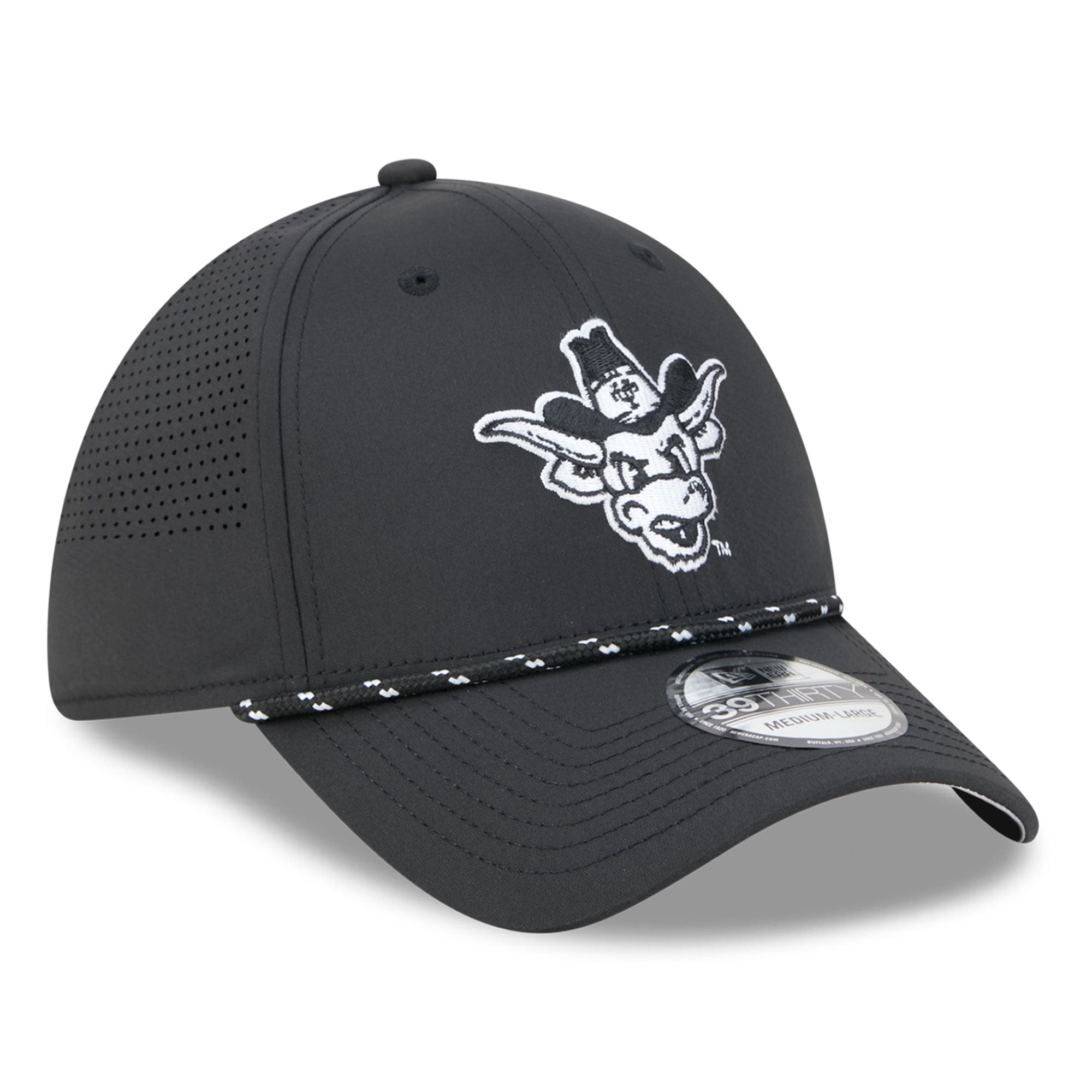 Casquette extensible New Era Texas Longhorns Vault Inline Performance Rope 39THIRTY noire pour homme