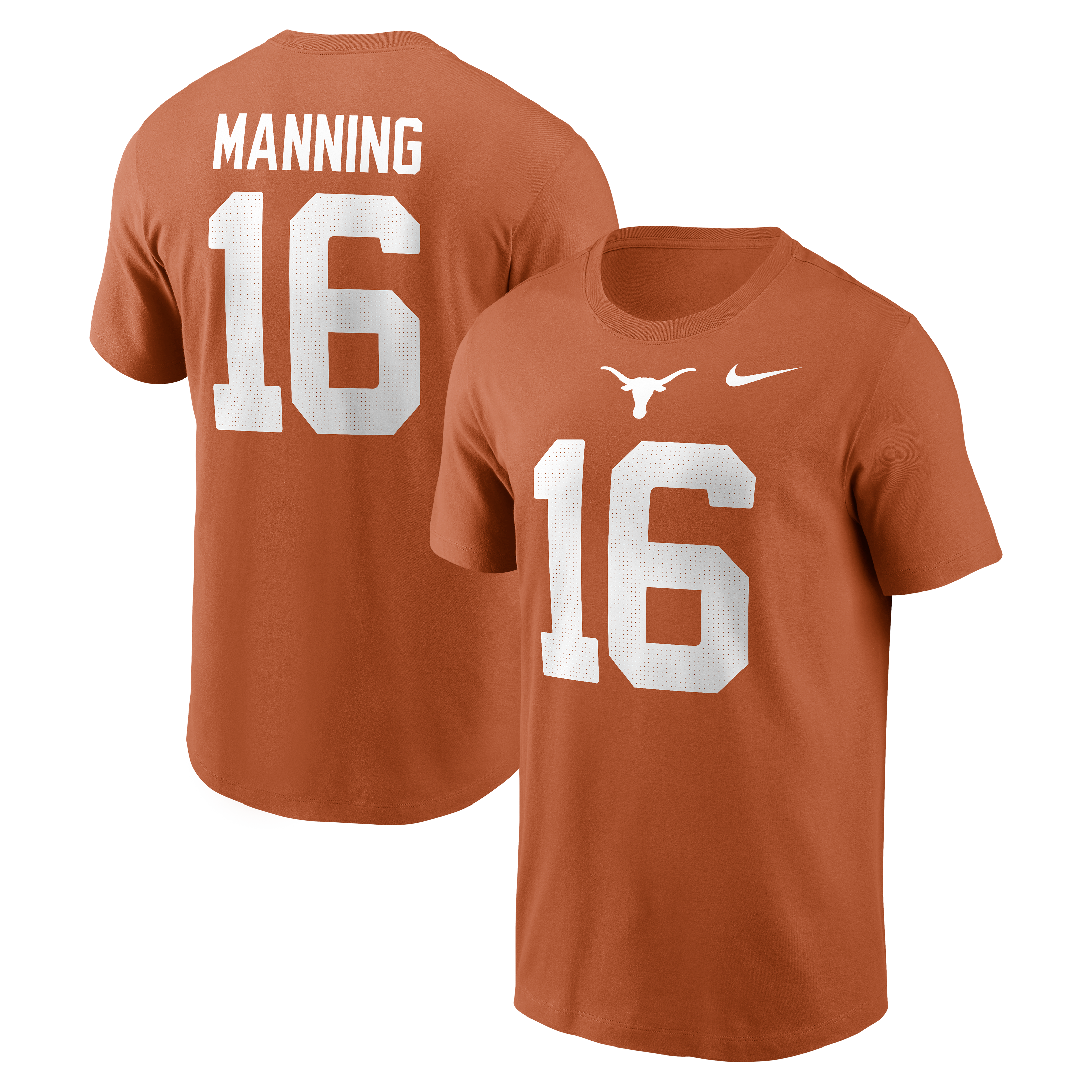 Men's Nike Arch Manning Texas Orange Longhorns Name & Number T-Shirt