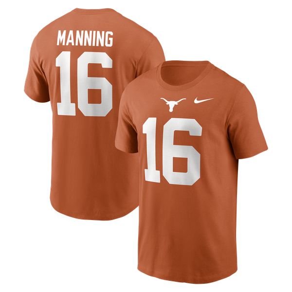 Men’s Nike Arch Manning Texas Orange Texas Longhorns Name & Number T-Shirt