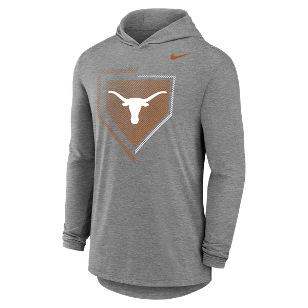 Men’s Nike Gray Texas Longhorns 2026 NCAA Baseball Men’s College World Series Dugout Long Sleeve Hooded T-Shirt