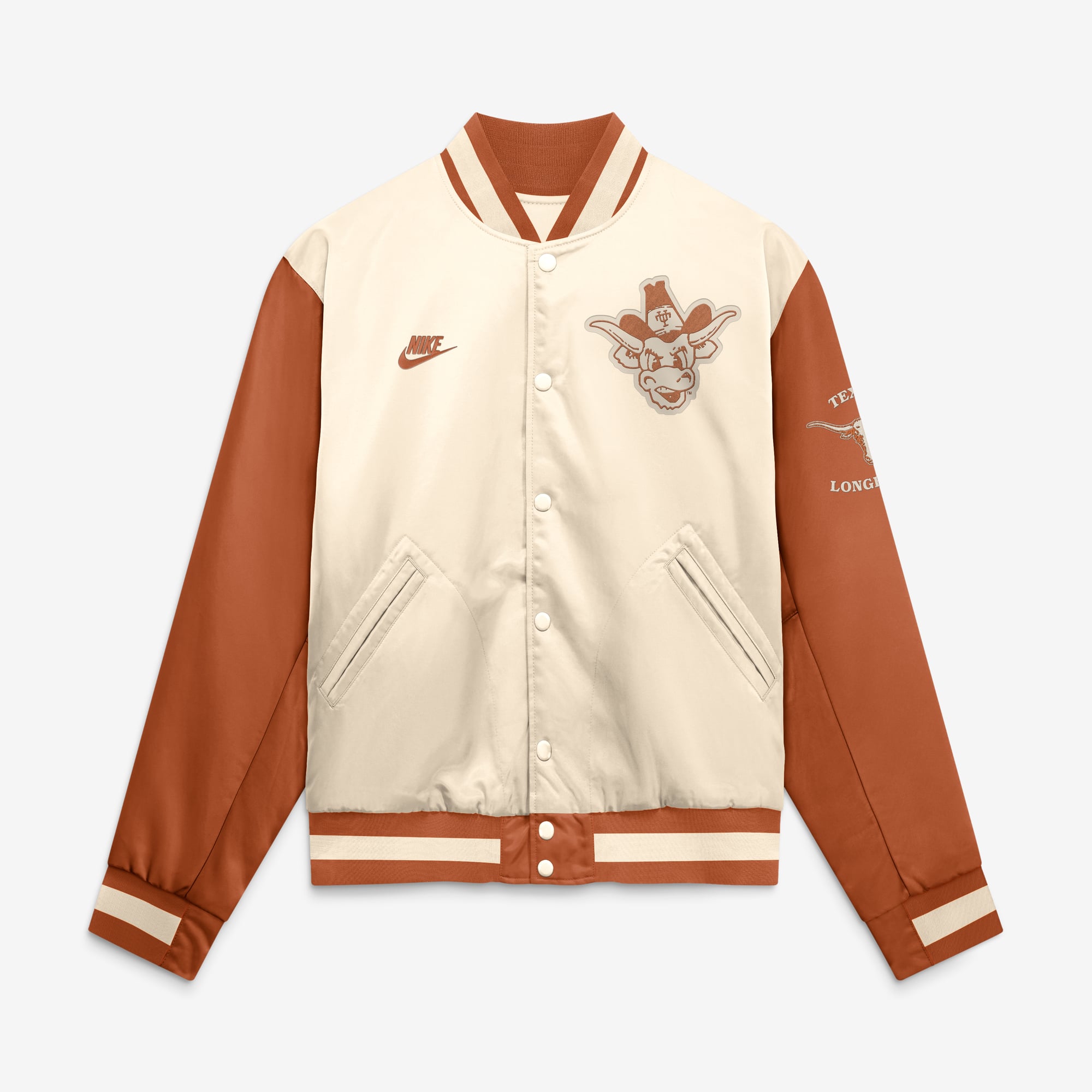 Men's Nike Natural/Texas Orange Texas Longhorns Legacy Full-Snap Bomber Jacket
