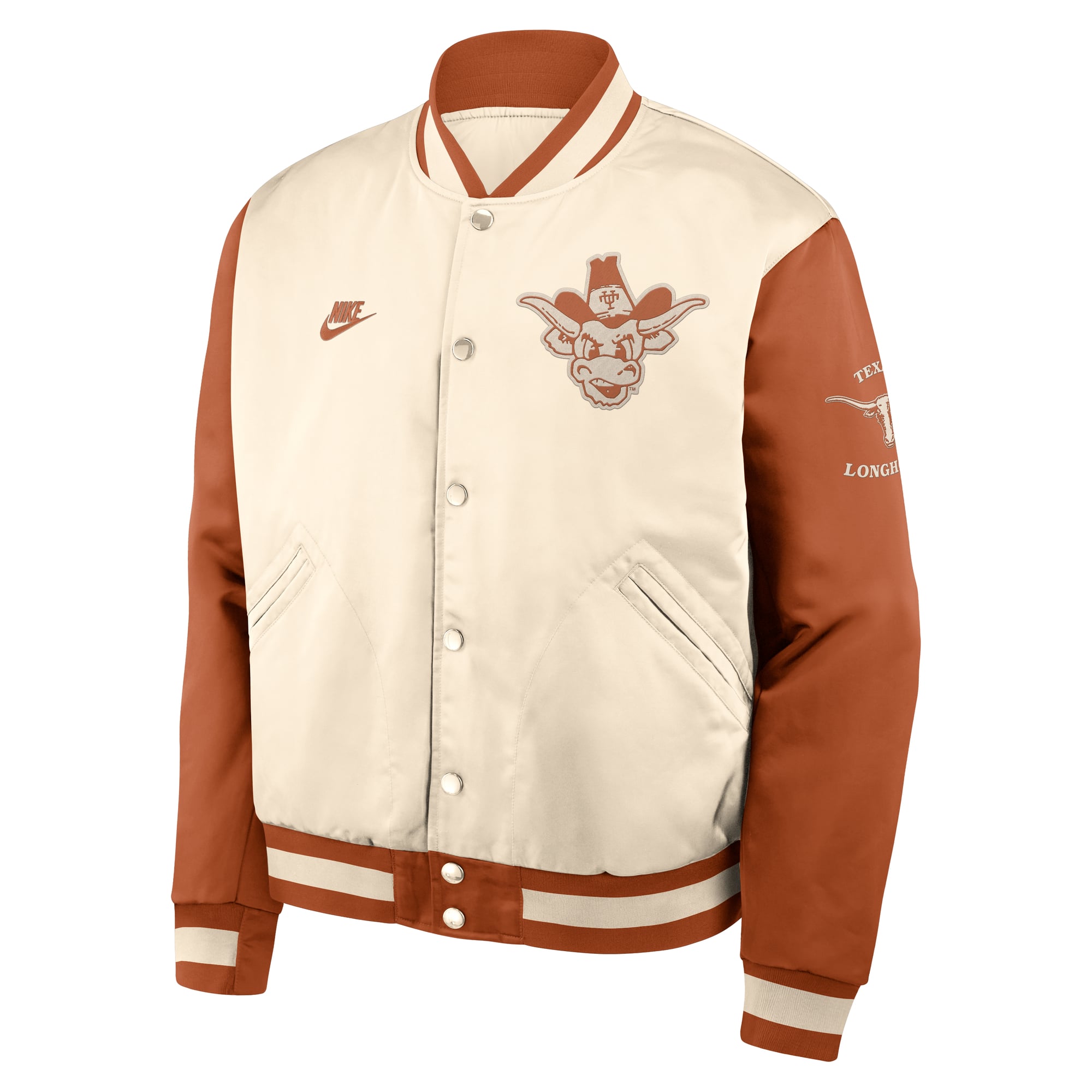 Men's Nike Natural/Texas Orange Texas Longhorns Legacy Full-Snap Bomber Jacket