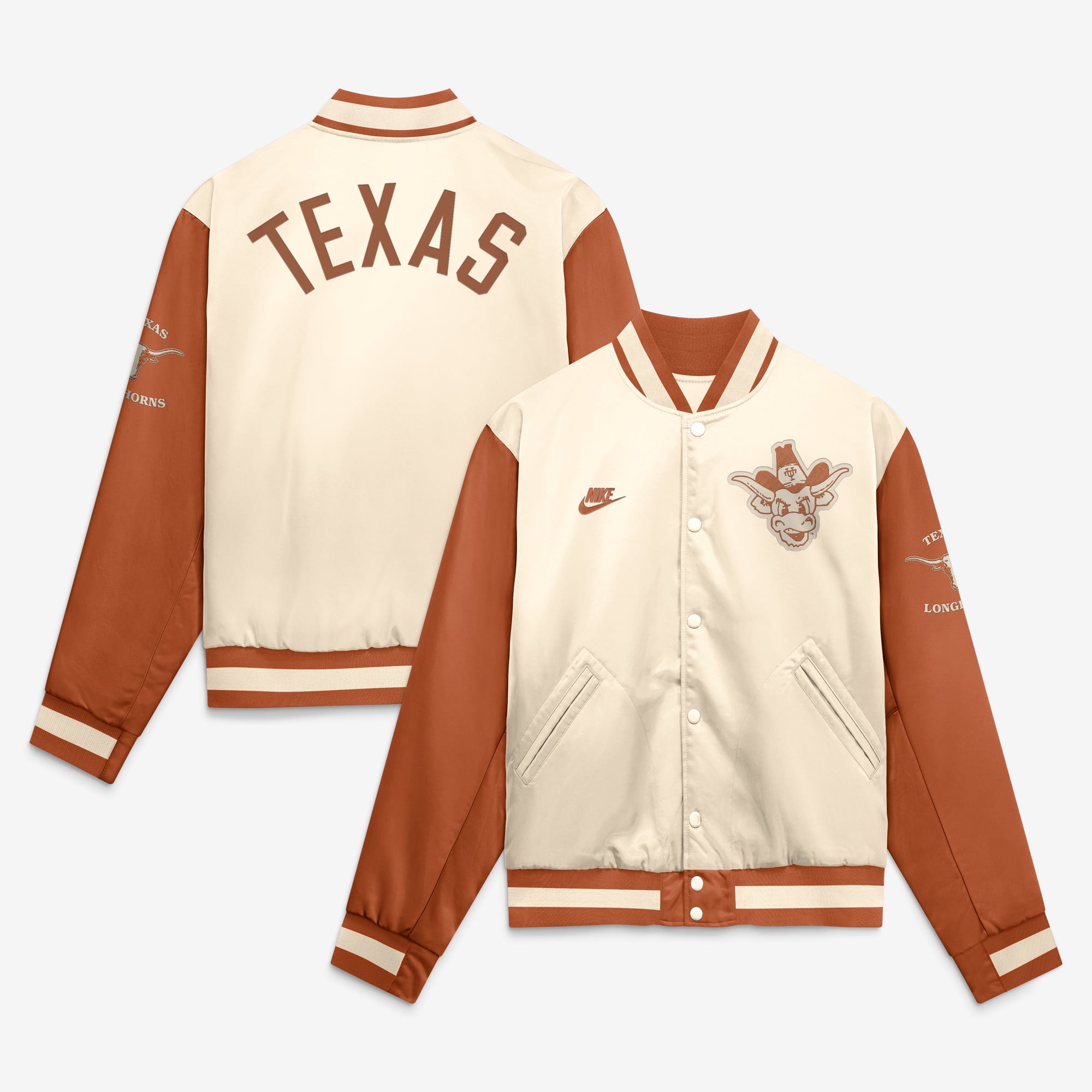 Men's Nike  Natural/Texas Orange Texas Longhorns Legacy Full-Snap Bomber Jacket