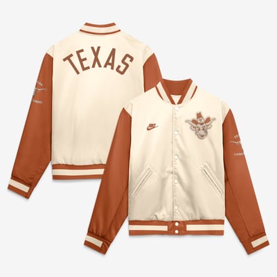  Texas Longhorns Nike Legacy Full-Snap Bomber Jacket - Natural/Texas Orange