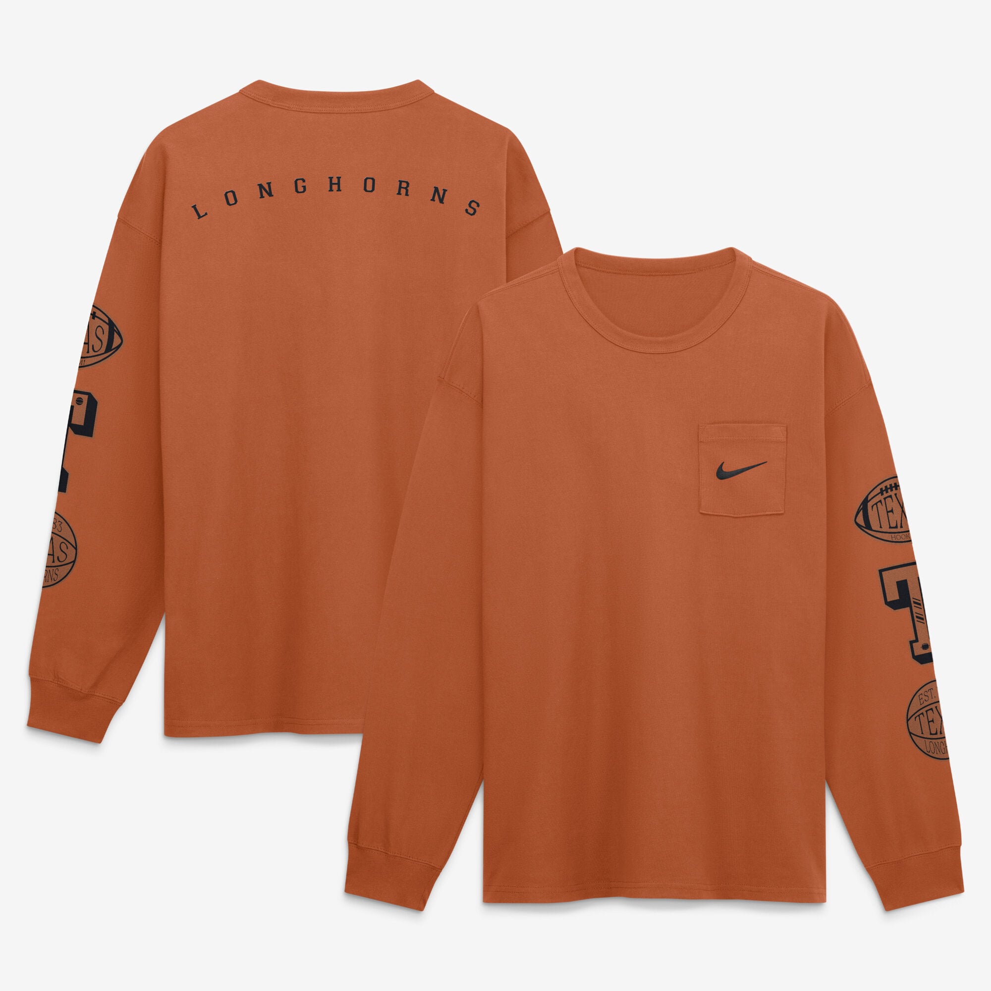 T-shirt à manches longues Nike Texas Orange Longhorns Academic pour homme avec poche