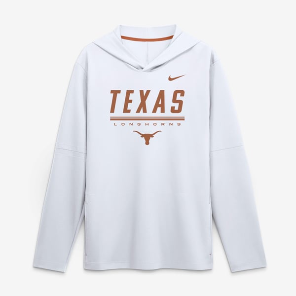 Men’s Nike White Texas Longhorns 2026 Sideline Lightweight Long Sleeve Hooded Dri-FIT Top