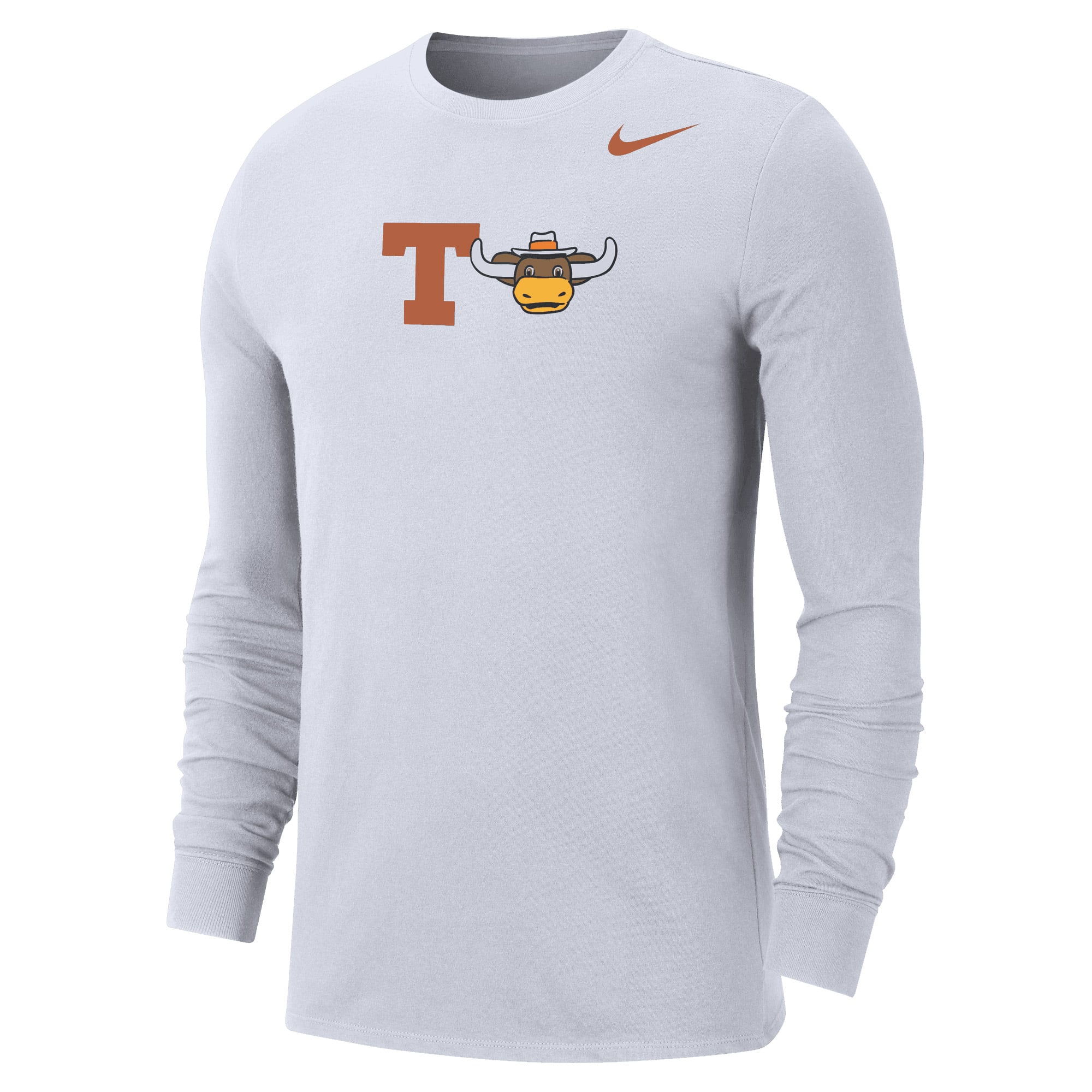 Men's Nike White Texas Longhorns Mascot 2-Hit Long Sleeve T-Shirt