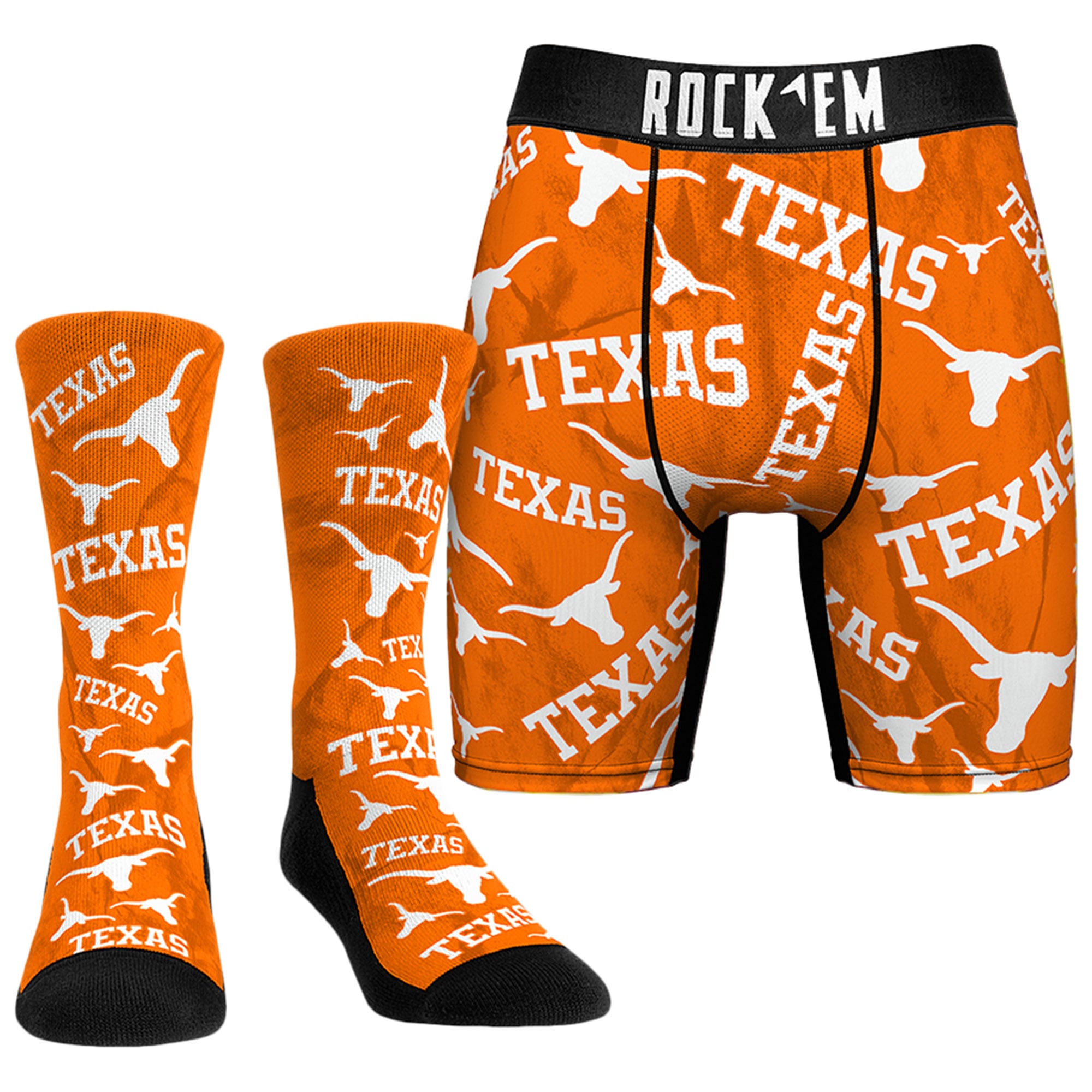 Men's Rock Em Socks Texas Longhorns All-Over Underwear and Crew Socks ...