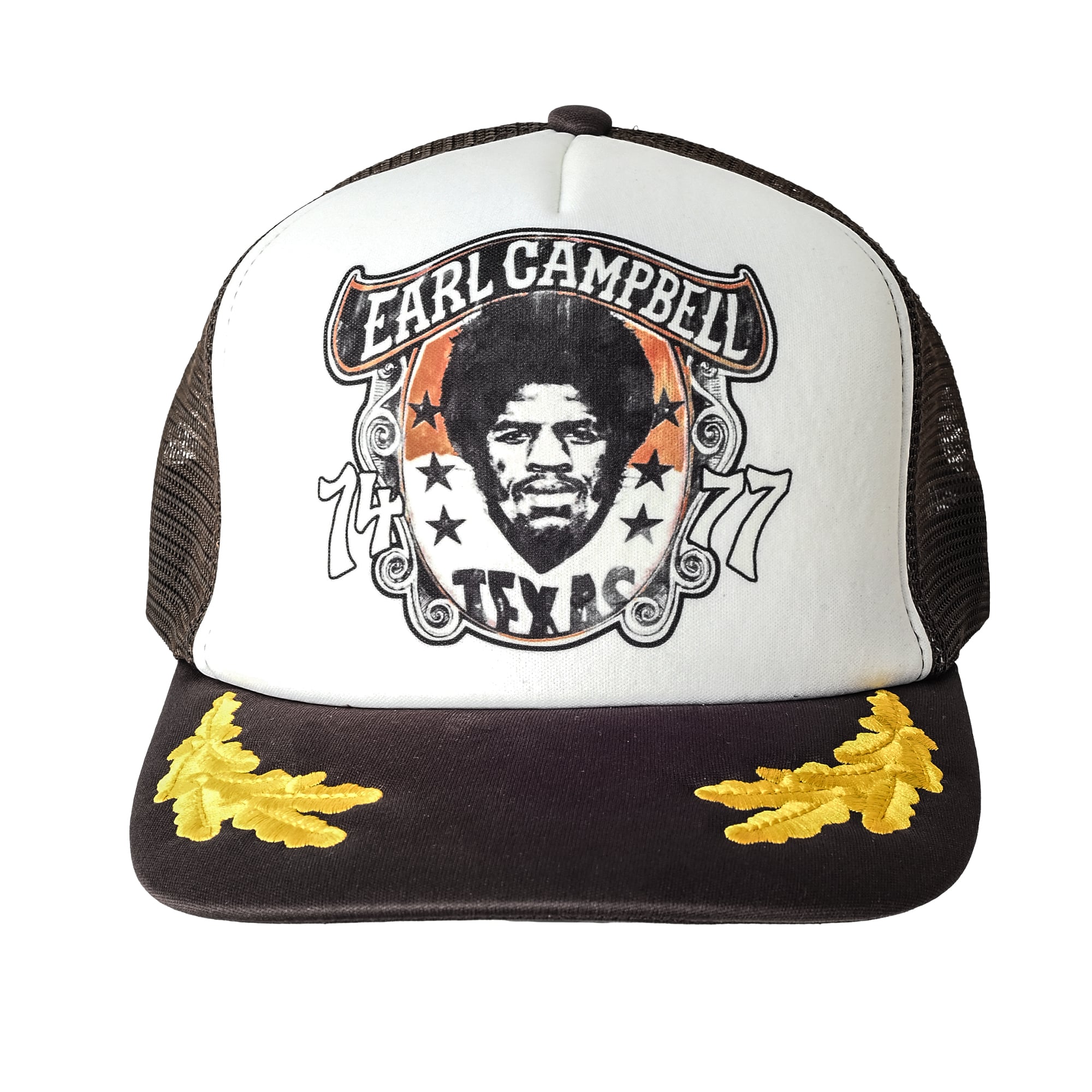 Men's Roots of Fight x Texas Longhorns x Earl Campbell White/Brown Legacy Trucker Adjustable Hat