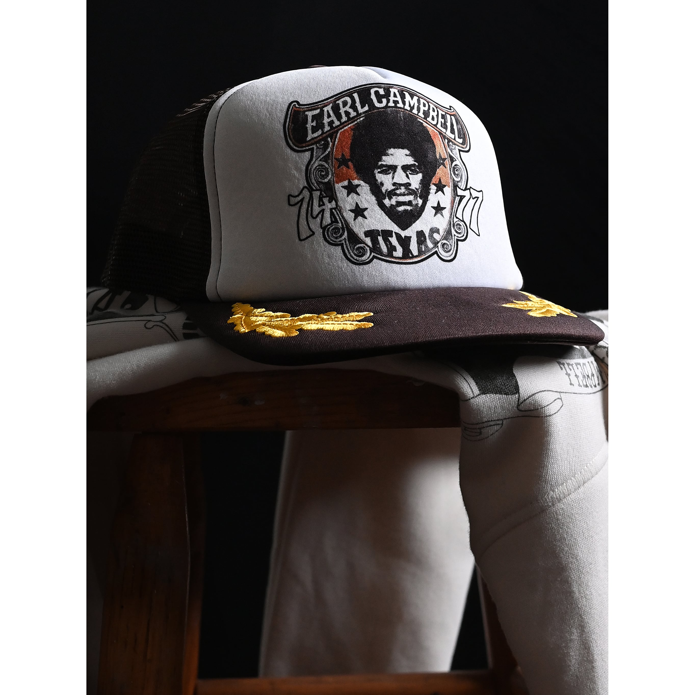 Men's Roots of Fight x Texas Longhorns x Earl Campbell White/Brown Legacy Trucker Adjustable Hat