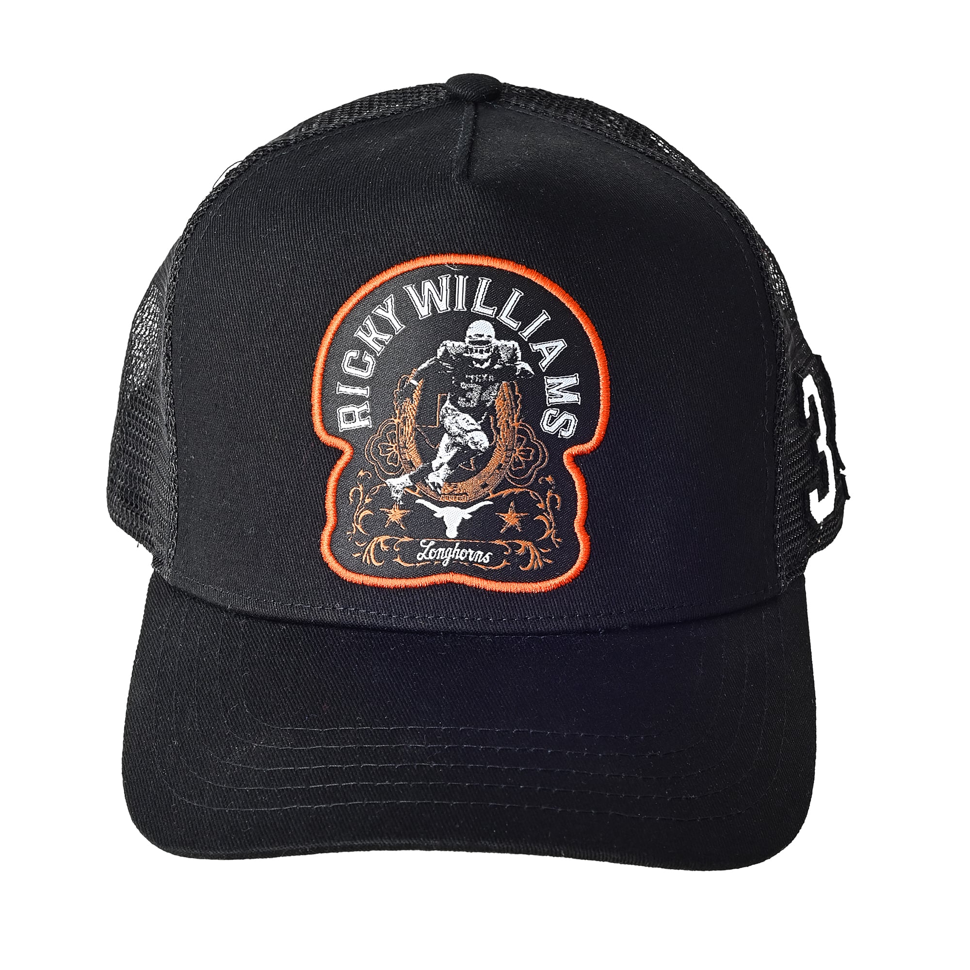 Men's Roots of Fight x Texas Longhorns x Ricky Williams Black #34 Trucker Adjustable Hat