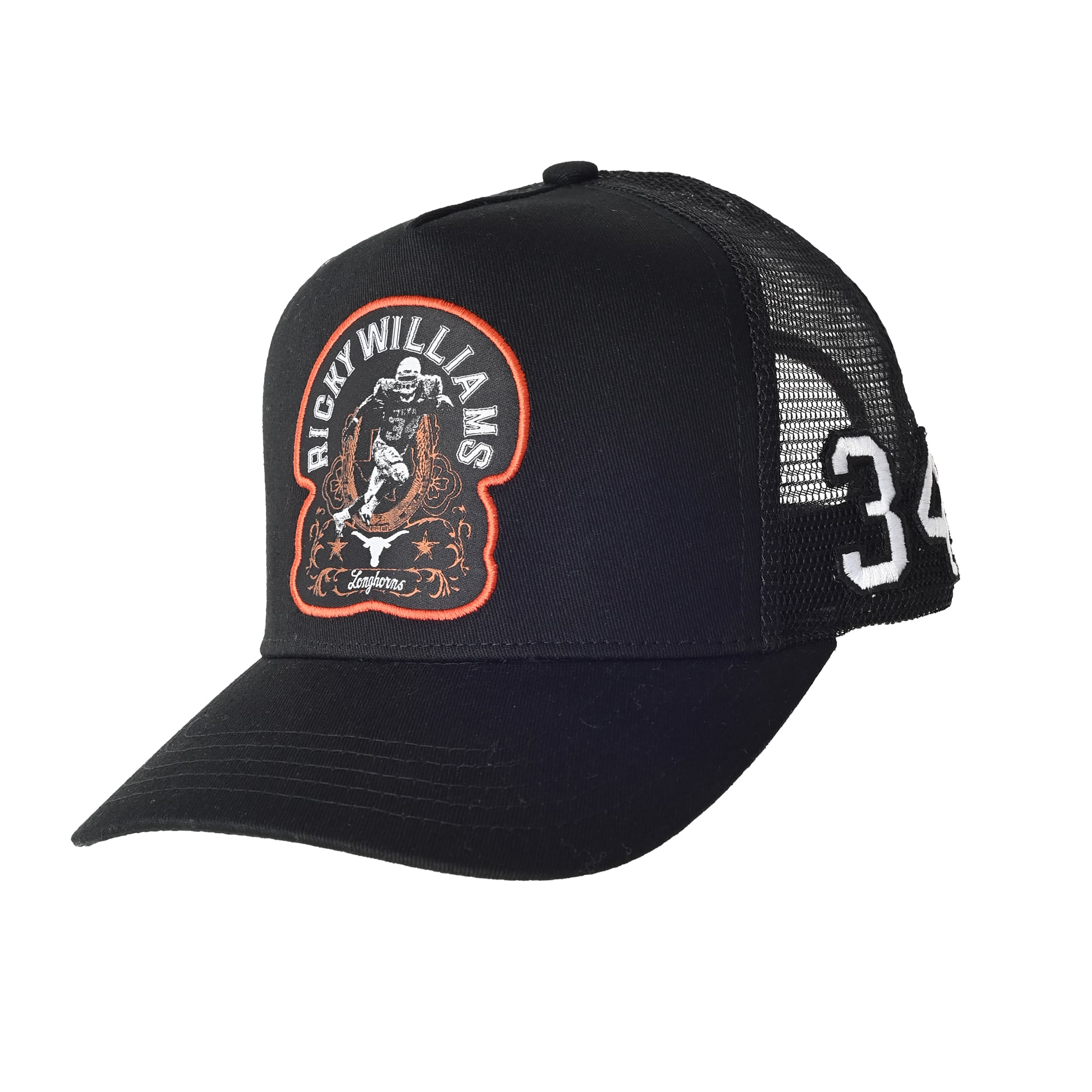 Men's Roots of Fight x Texas Longhorns x Ricky Williams Black #34 Trucker Adjustable Hat