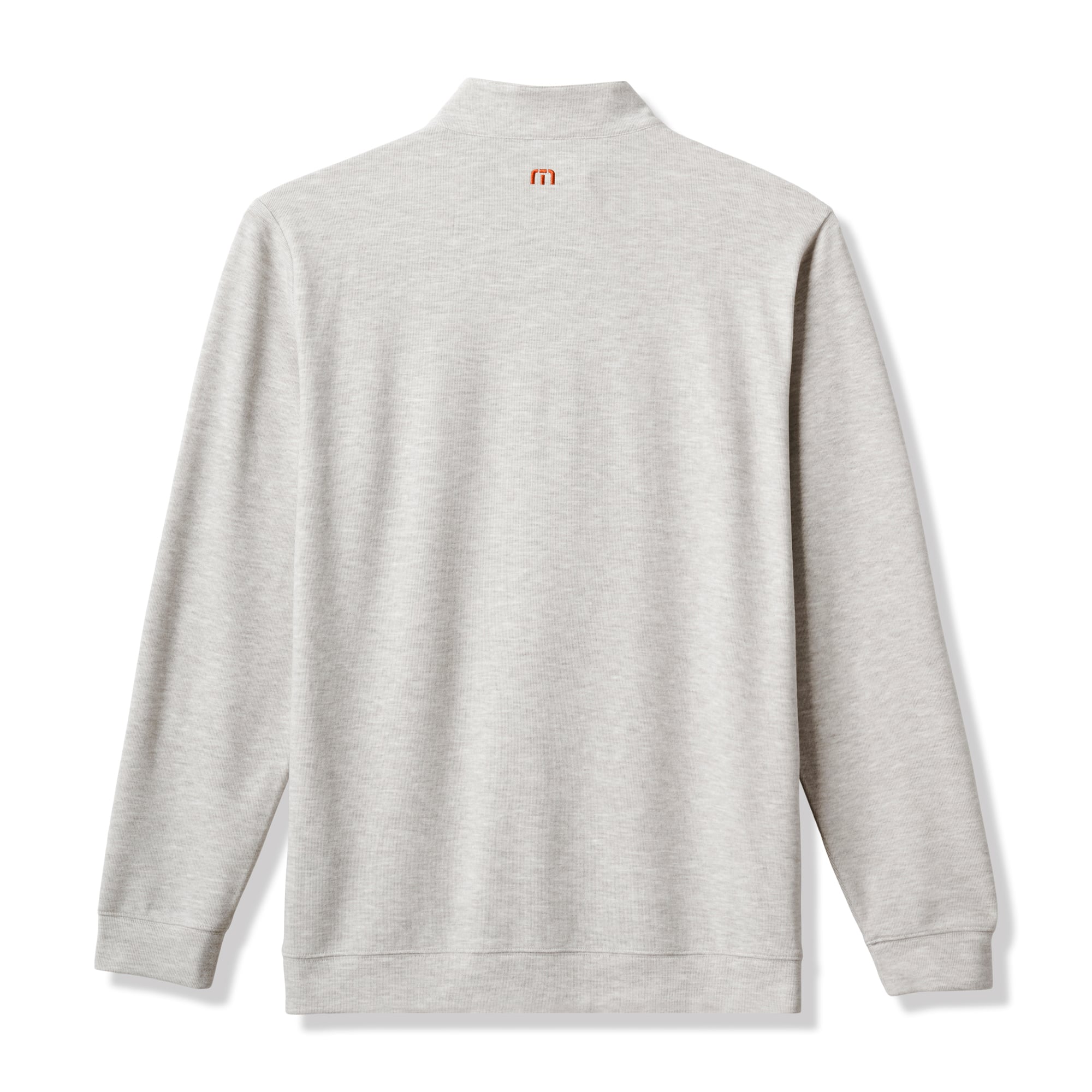 Pull-over TravisMathew pour homme, gris chiné, Texas Longhorns Cloud Home Game, col zippé, en mélange de trois matières.