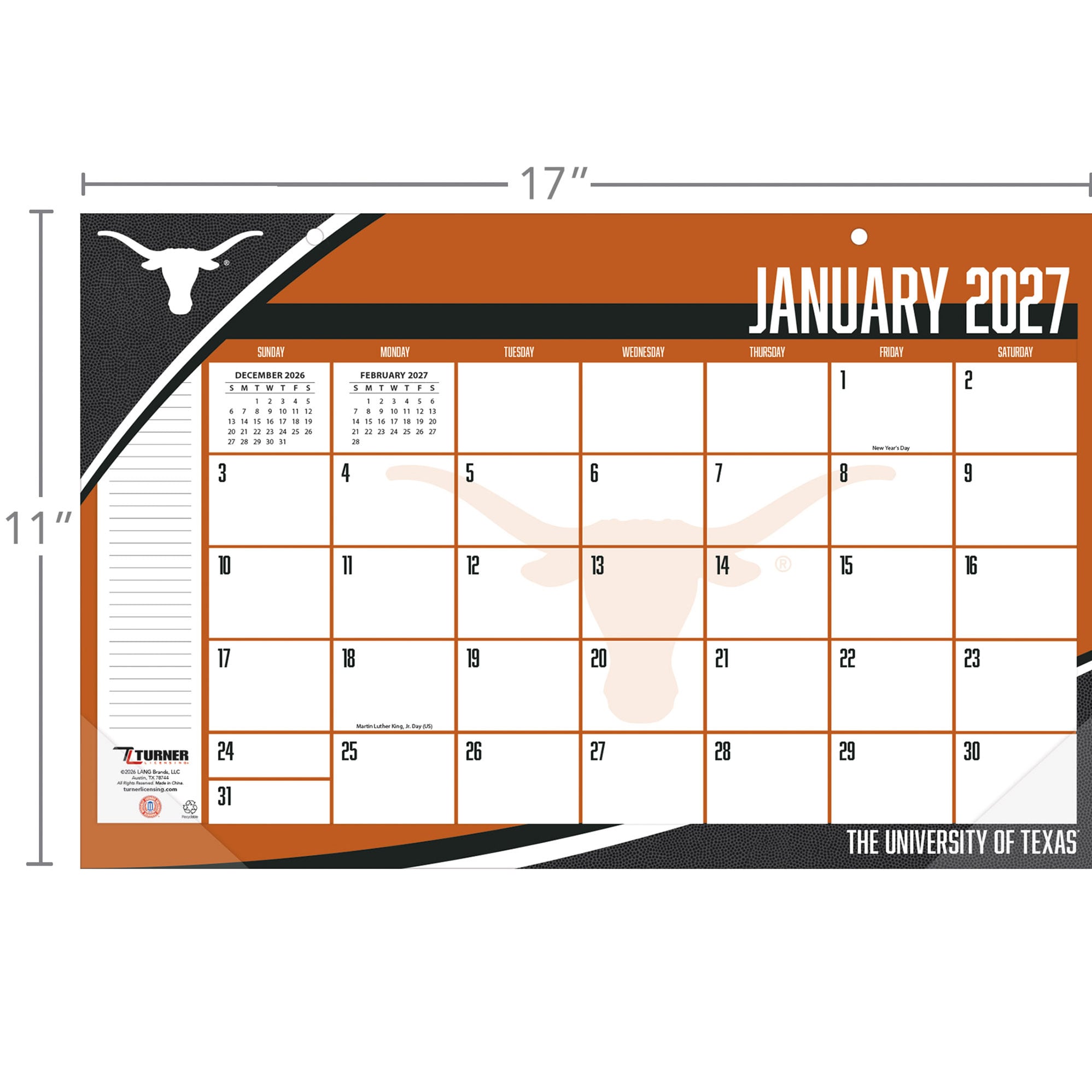 Texas Longhorns 17" x 11" Desk Pad Calendar