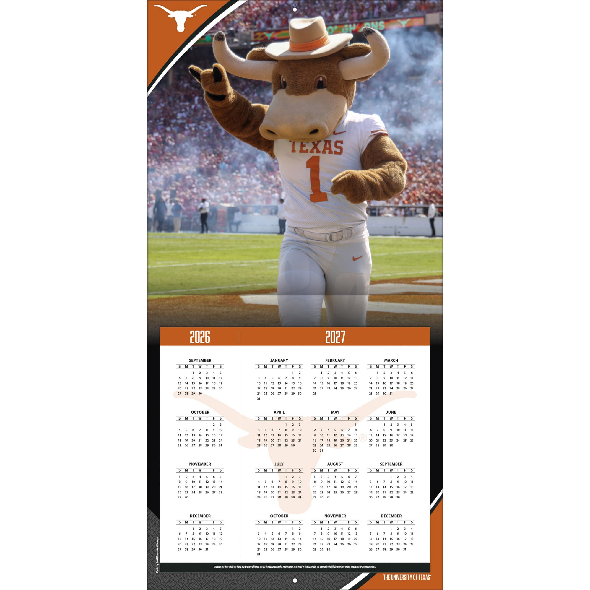 Texas Longhorns 2027 12” x 12” Team Wall Calendar