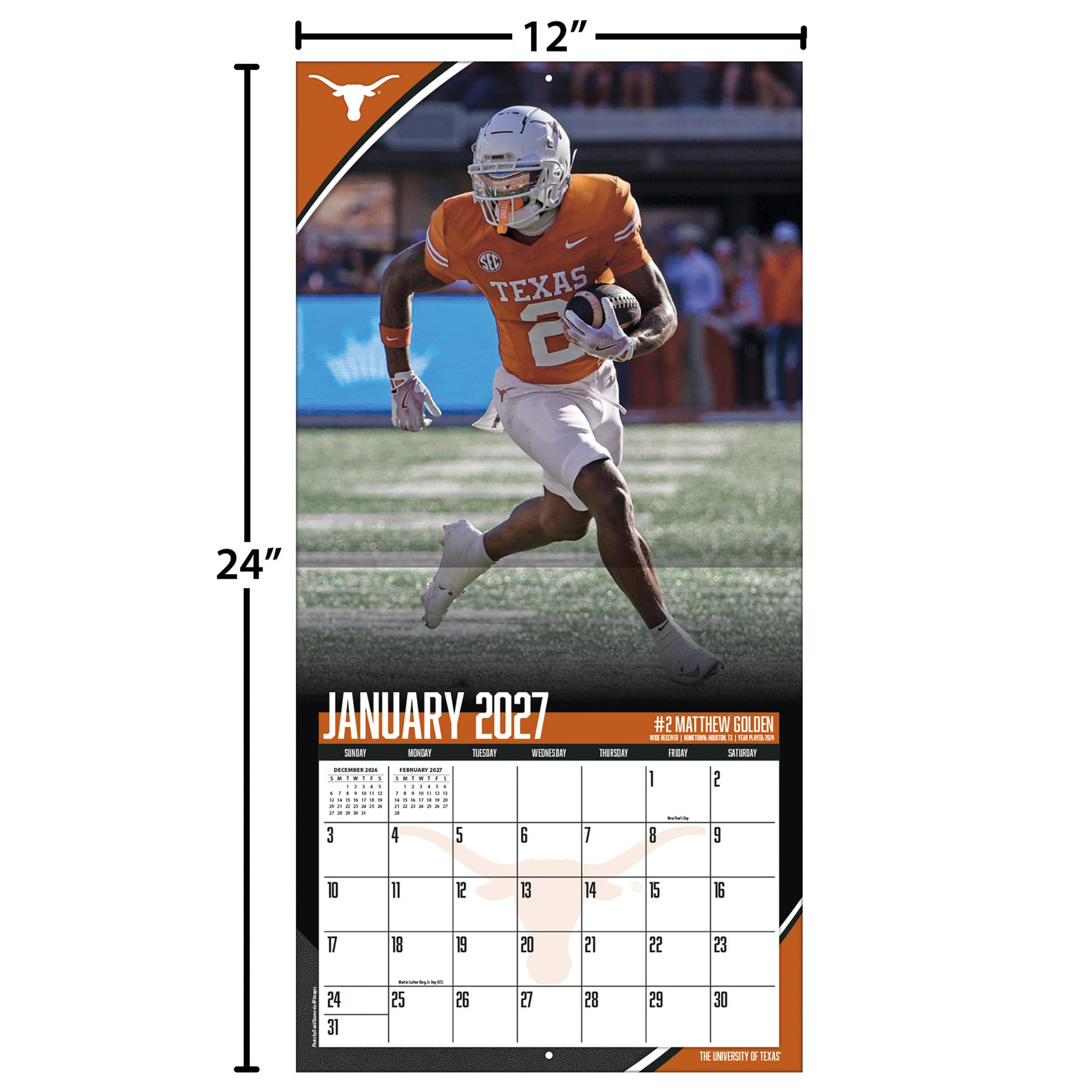 Texas Longhorns 2027 12” x 12” Team Wall Calendar